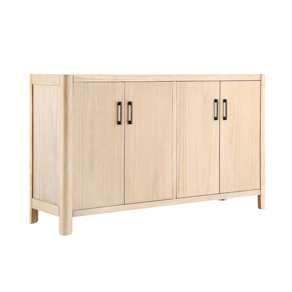 Farmhouse Style 4-Door Cabinet with Natural Distressed Finish
