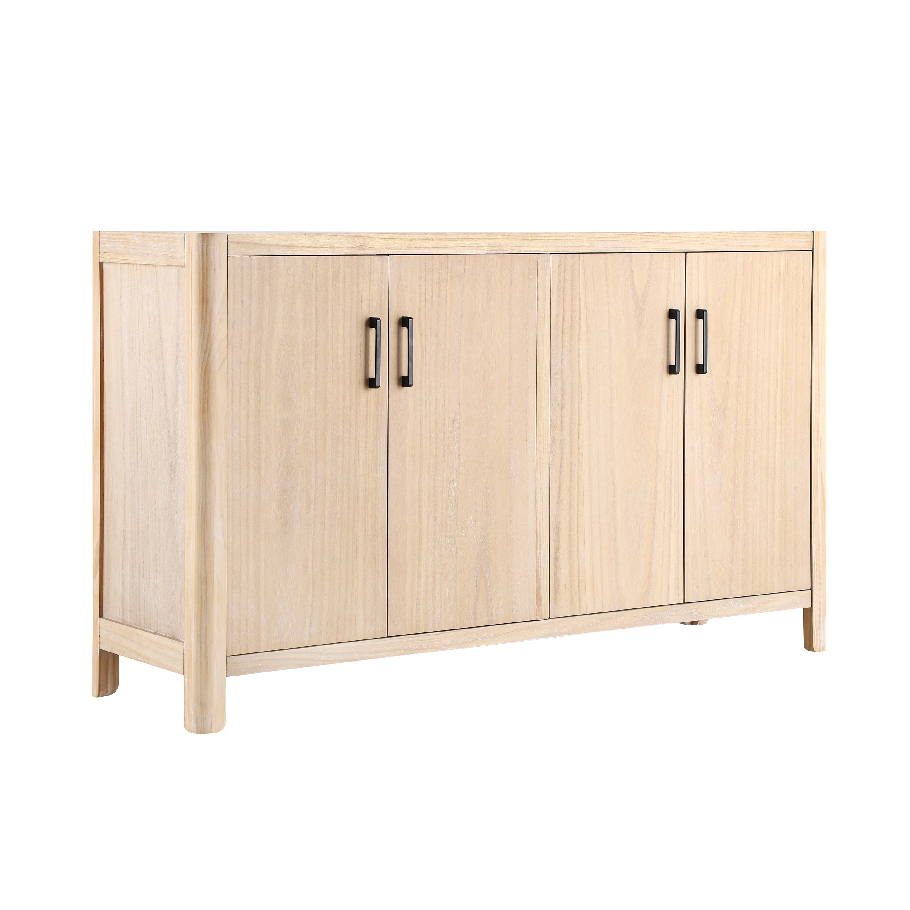Farmhouse Style 4-Door Cabinet with Natural Distressed Finish