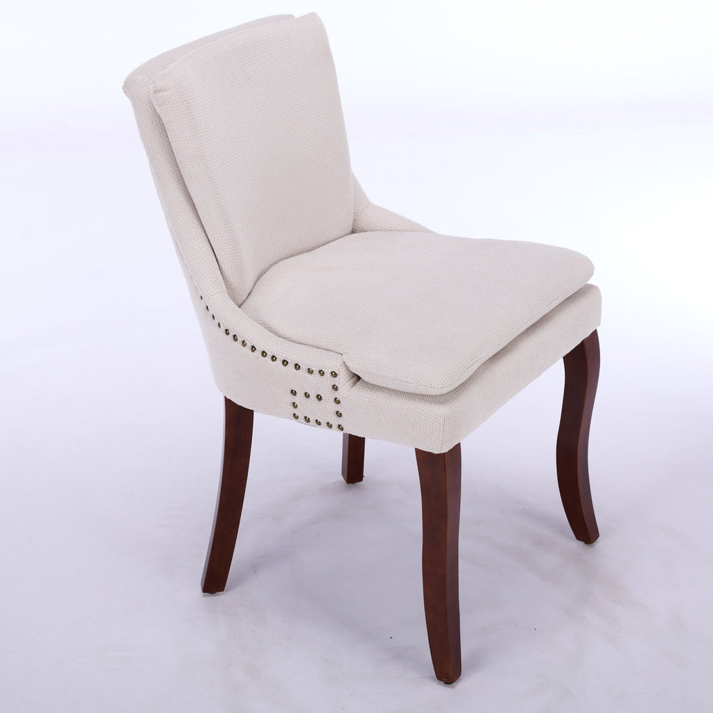 ChenilleUpholstered Dining Chairs with Curved Solid Wood Legs, Set of 2