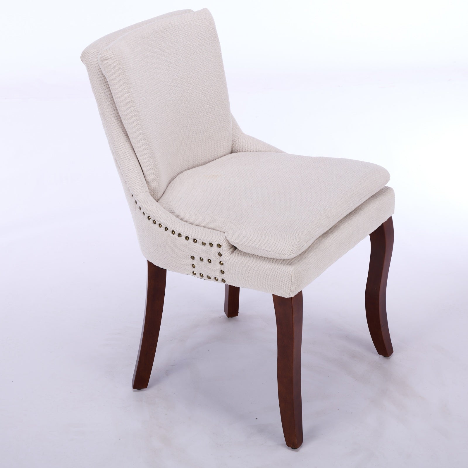 ChenilleUpholstered Dining Chairs with Curved Solid Wood Legs, Set of 2