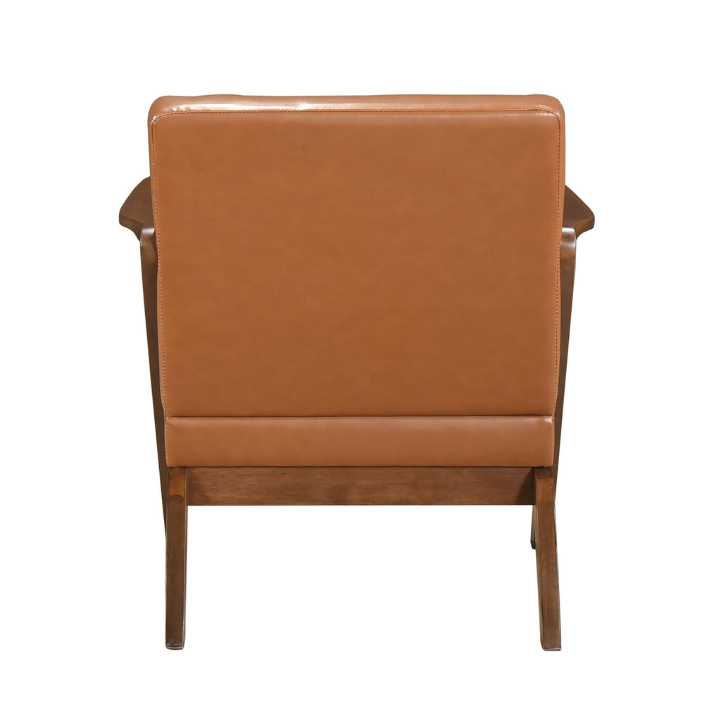 Solid Rubberwood Frame Accent Chair with Brown Faux Leather Upholstery