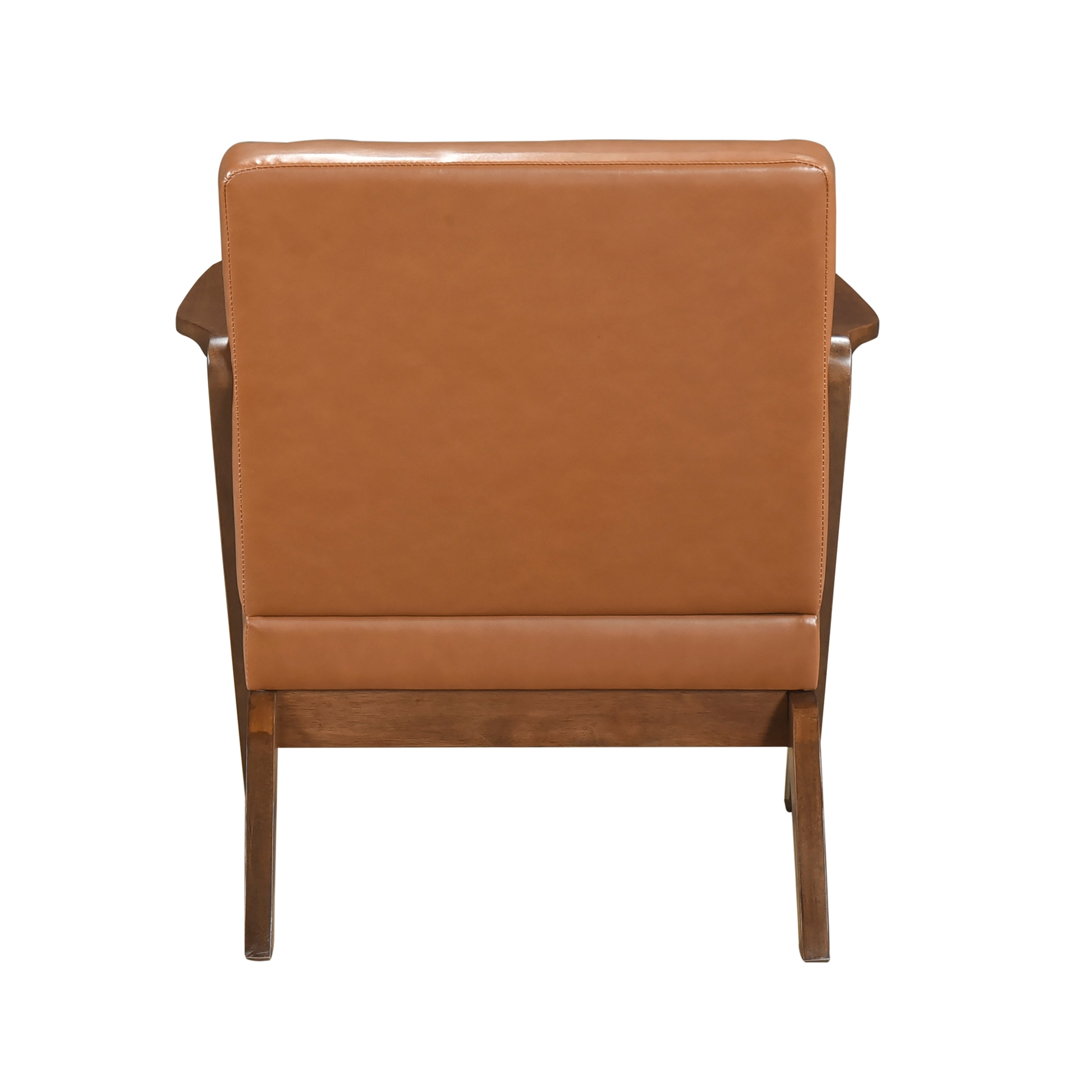 Solid Rubberwood Frame Accent Chair with Brown Faux Leather Upholstery