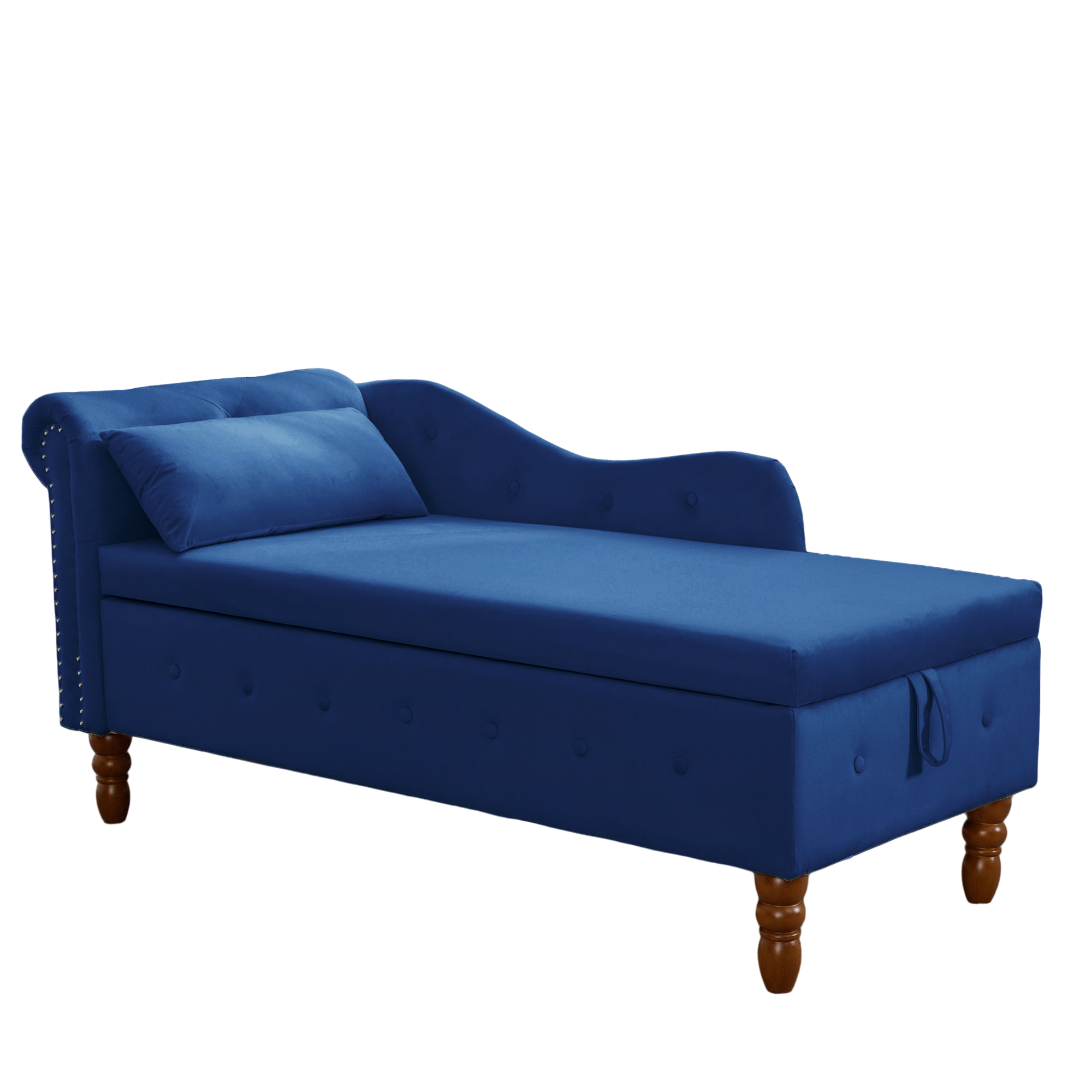Tufted Velvet Upholstered Rolled Arm Nailhead Chaise Lounge