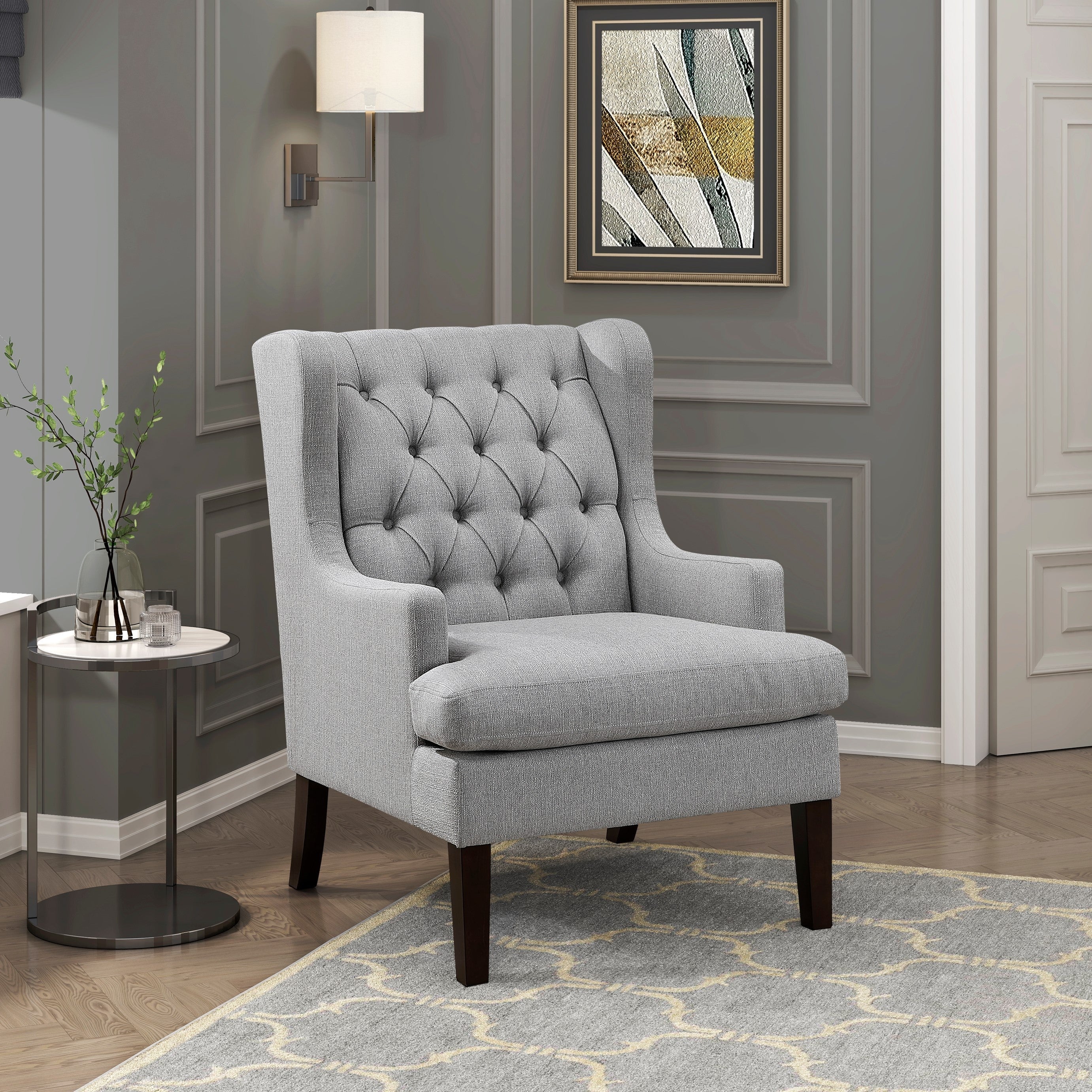 Button-Tufted Upholstered High Back Accent Chair