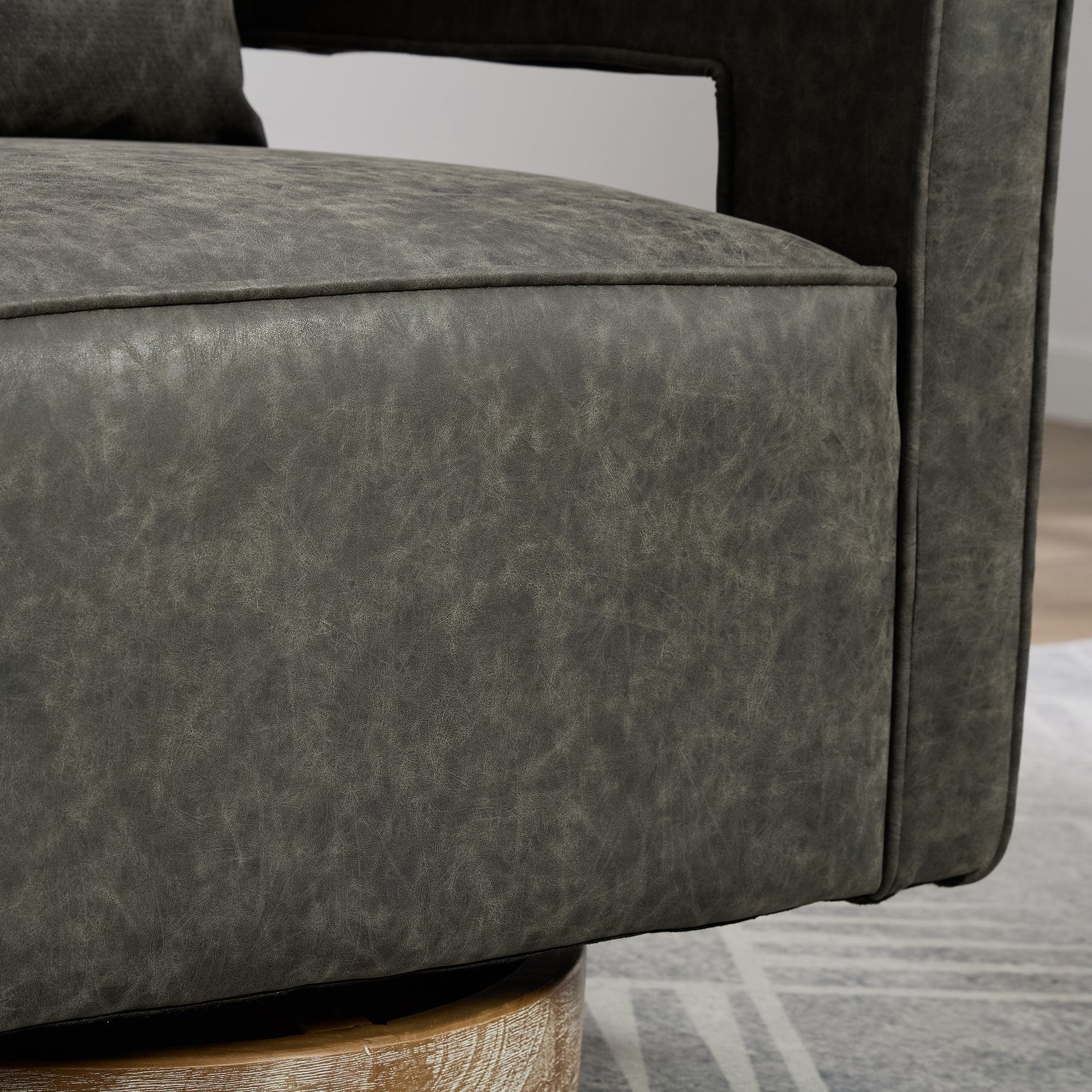 Fernleigh Swivel Accent Open Back Barrel Chair With Weathered Base