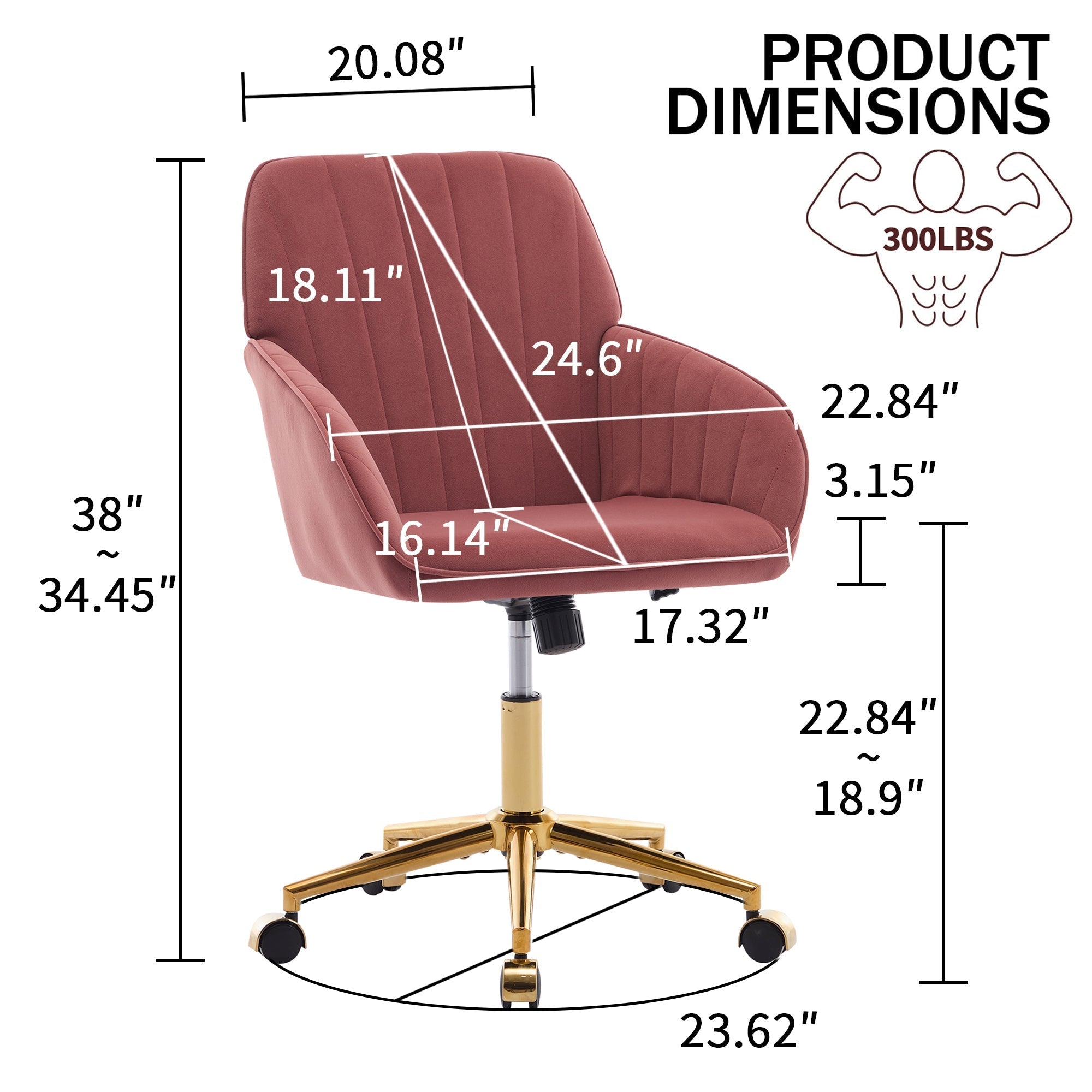 Adjustable Ergonomic Swivel Chair with Golden Base