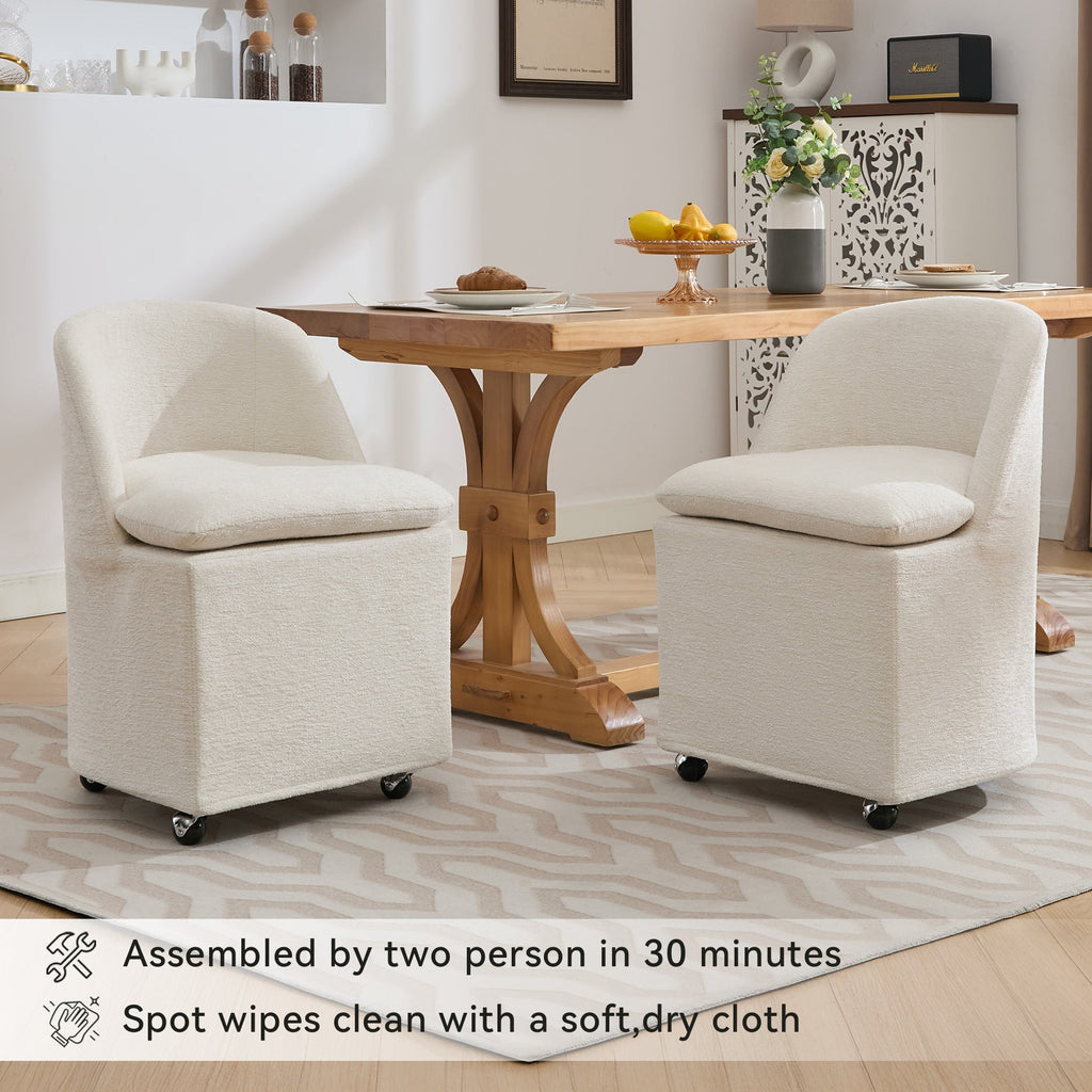 Greymont Chenille Upholstered Armless Dining Chairs With Wheels, Set of 2
