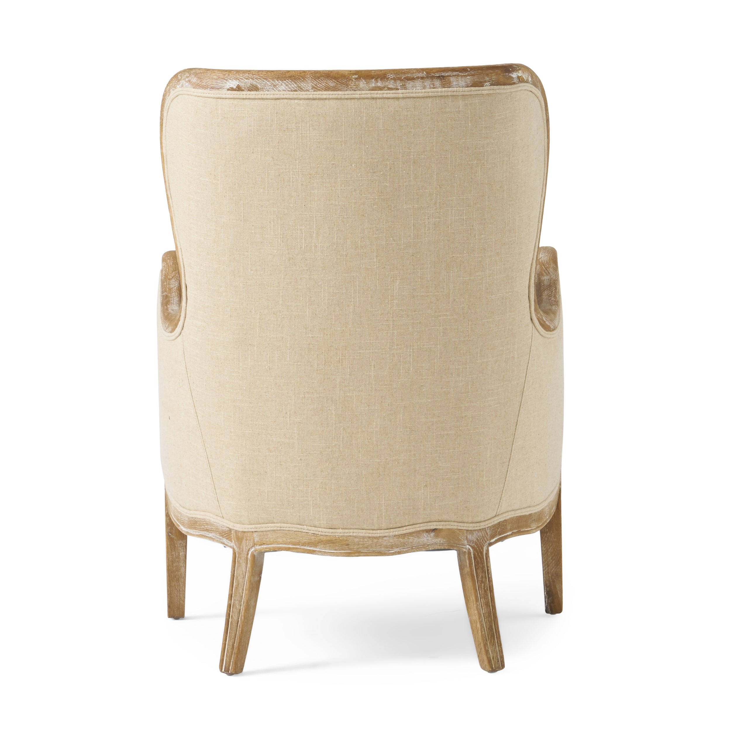 Crenshaw Beige Fabric Wing Arm Chair with Oak Frame and High Back