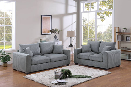 F8427 2-Pc Sofa & Loveseat Set- Grey