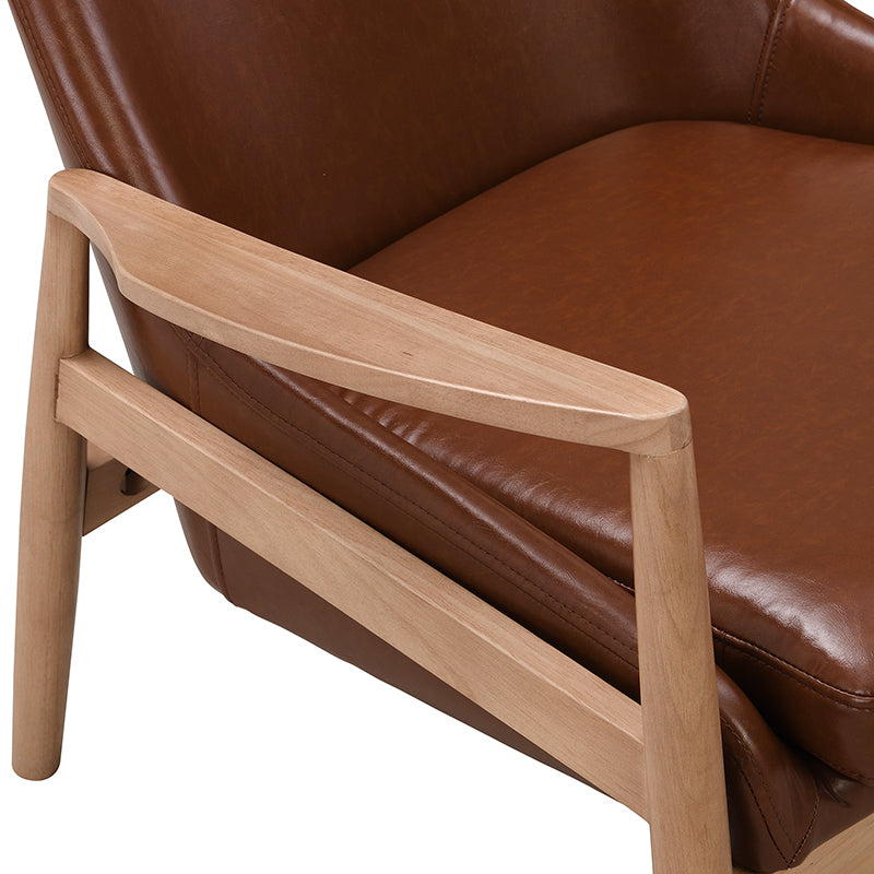 Faux Leather Mid-Century Modern Armchair with Solid Wood Frame