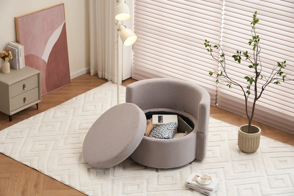 Teddy Fabric Swivel And Storage Chair With Back Cushion