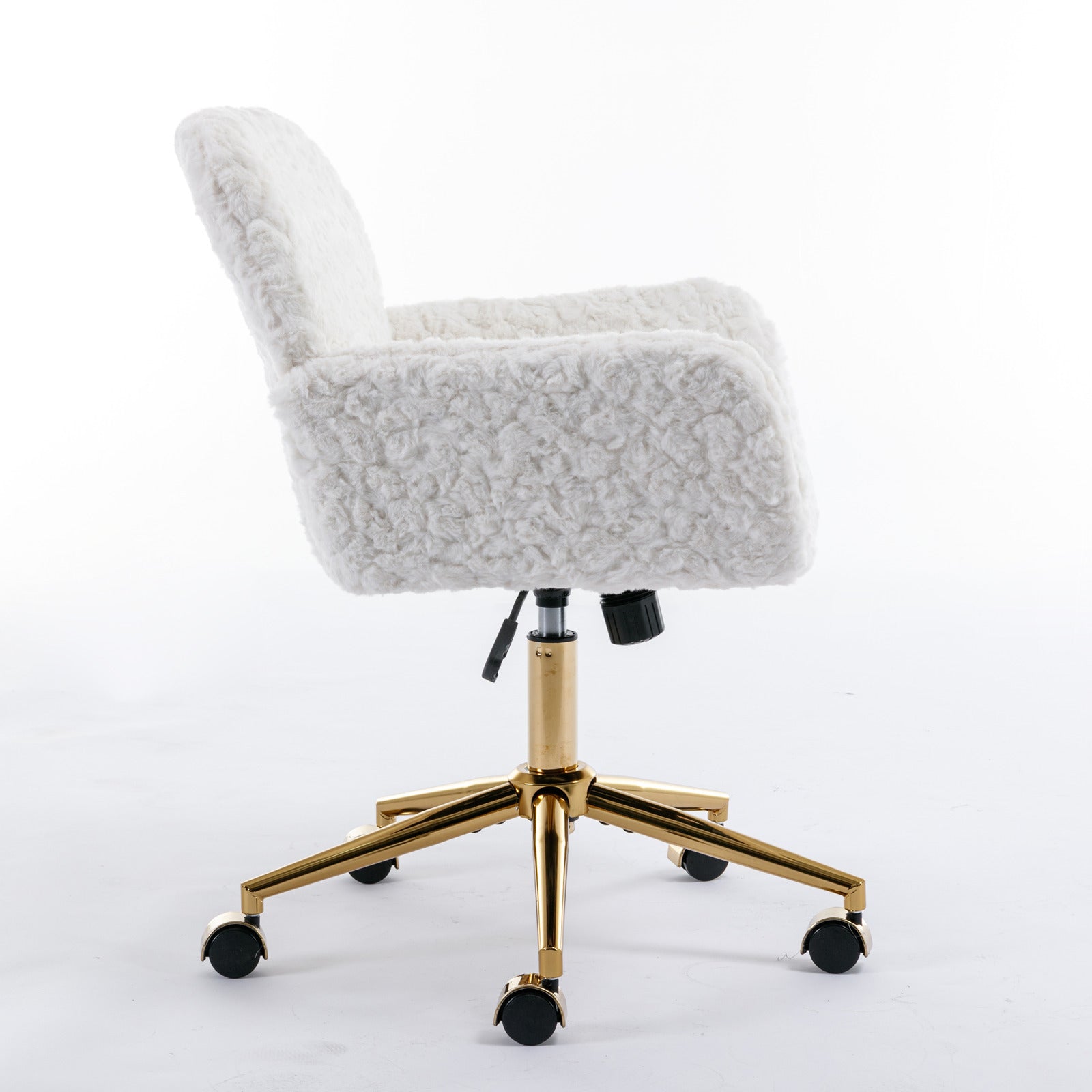 Faux Rabbit Hair Office Chair with Golden Metal Base, Adjustable Swivel
