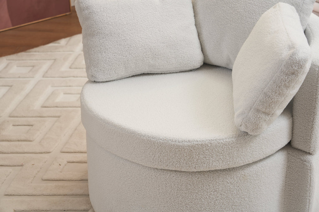 Teddy Fabric Swivel And Storage Chair With Back Cushion