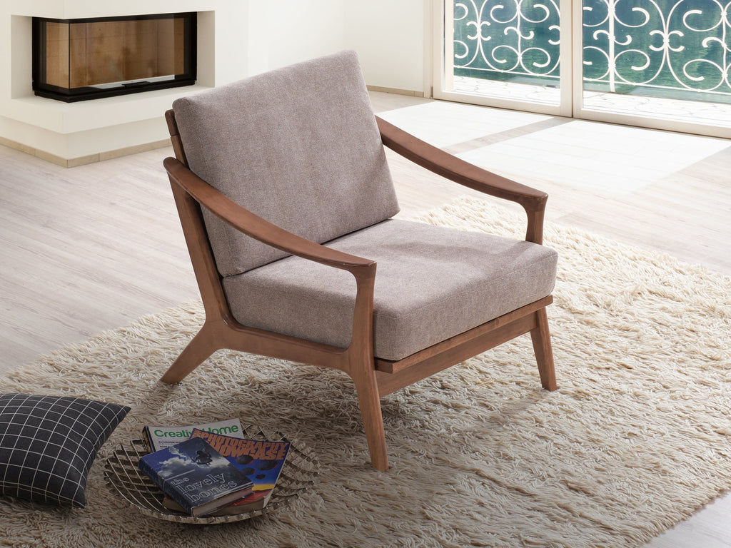 Lide Light Brown Fabric & Brown Finish Accent Chair