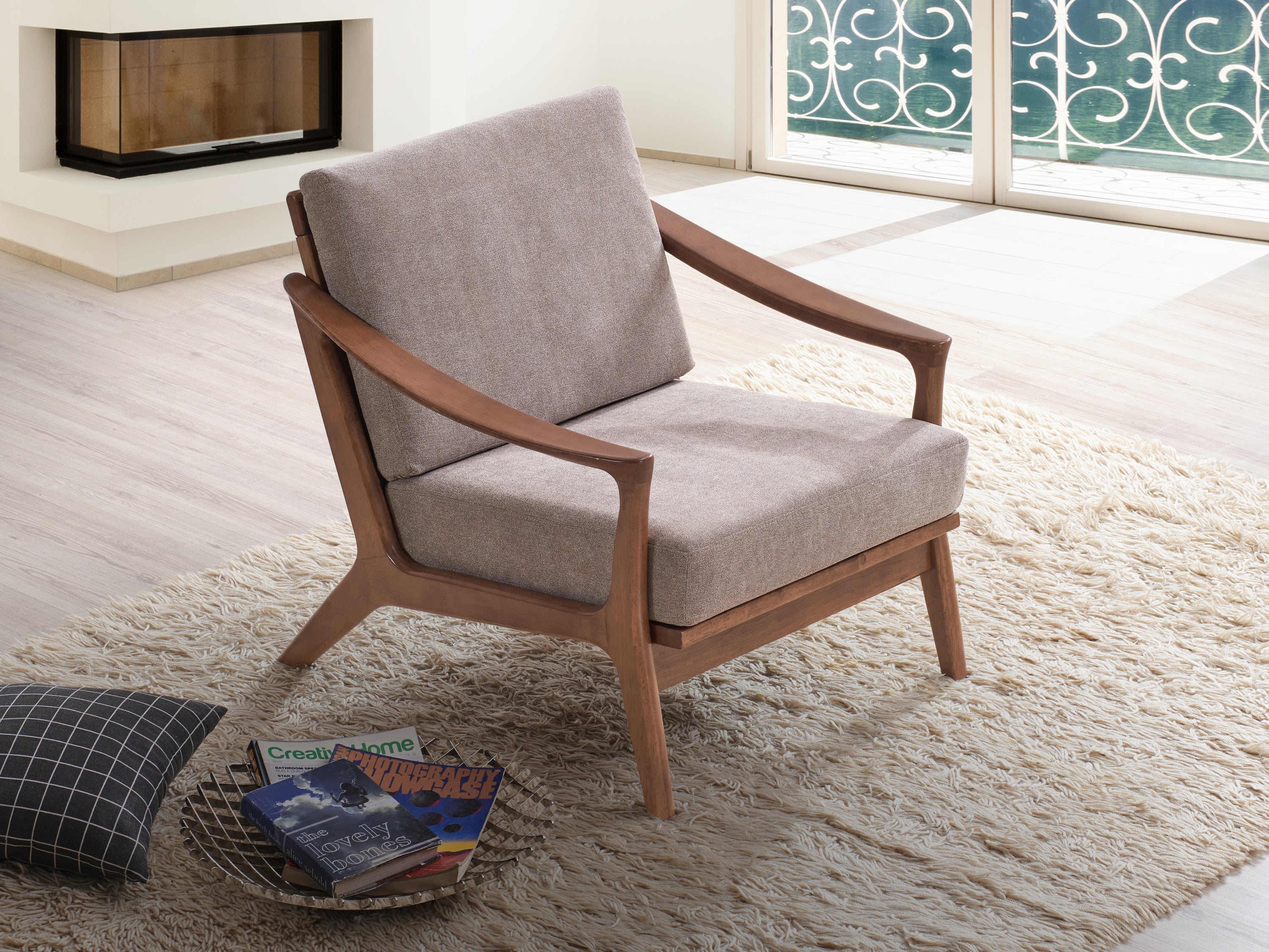 Lide Light Brown Fabric & Brown Finish Accent Chair