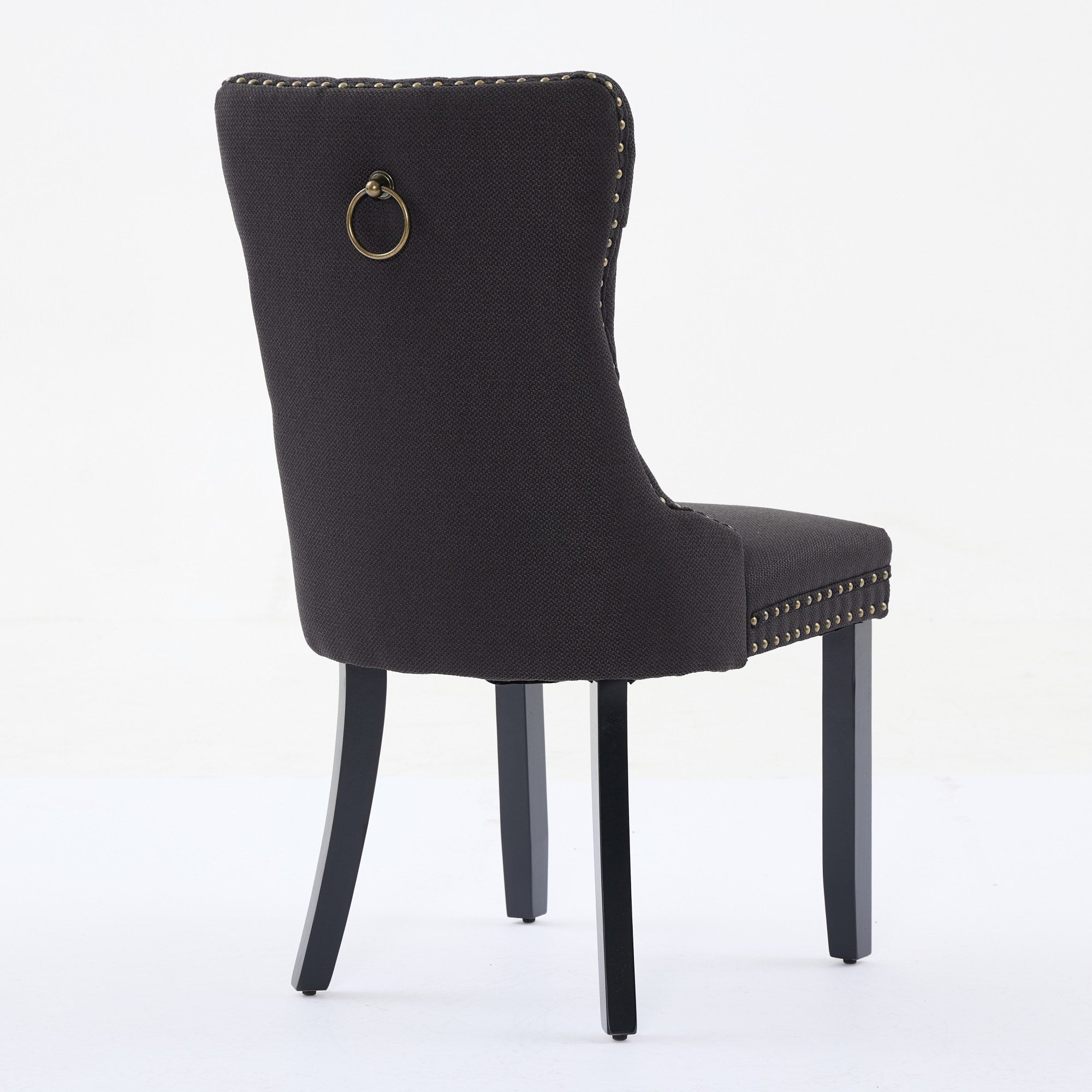 Rosewick Modern Tufted Linen Nailhead Trim Solid Wood Upholstered Dining Chair with Black Legs, Set of 2