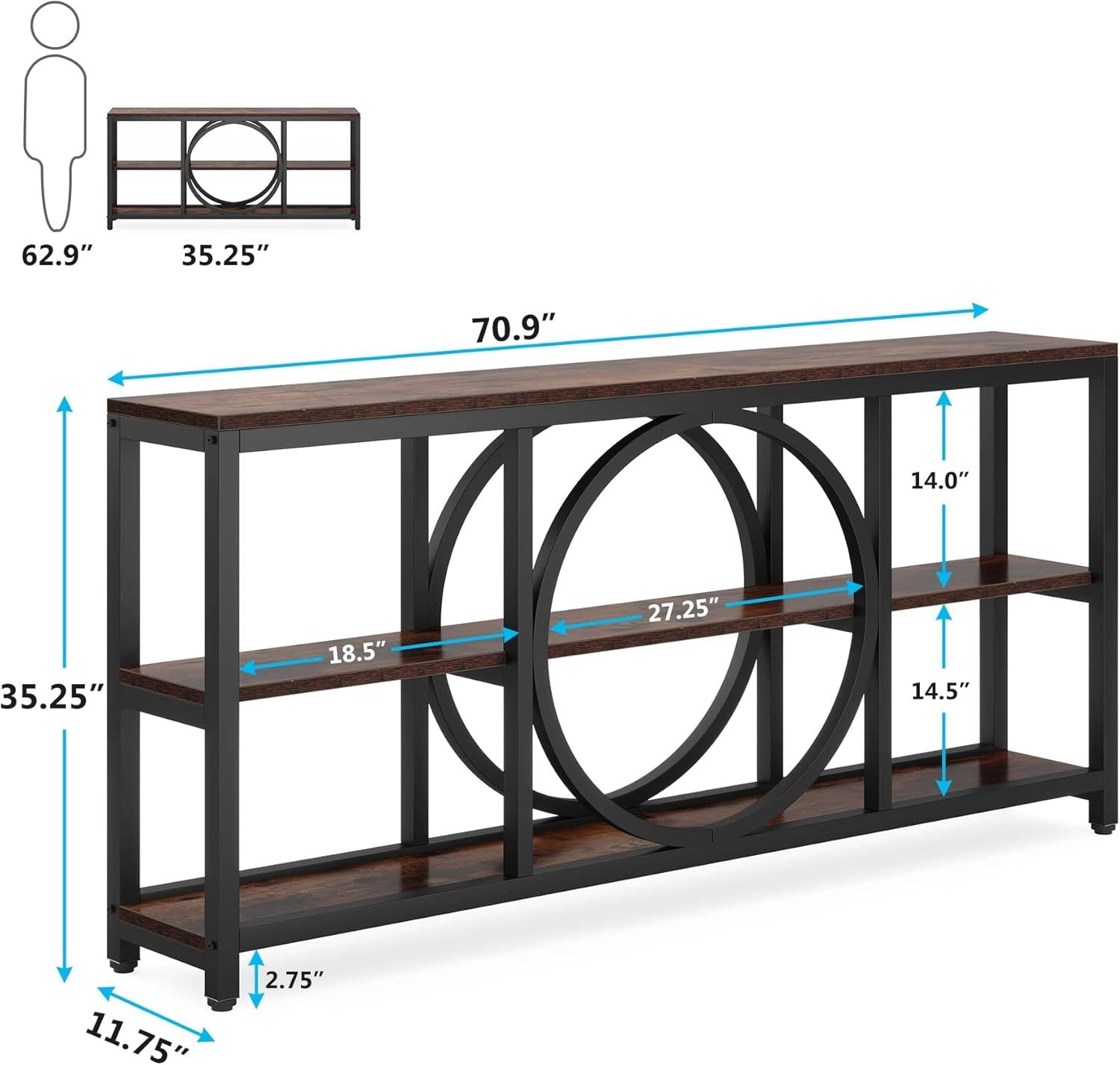 Claybourne  3-Tier Sofa Table with Circular Frame