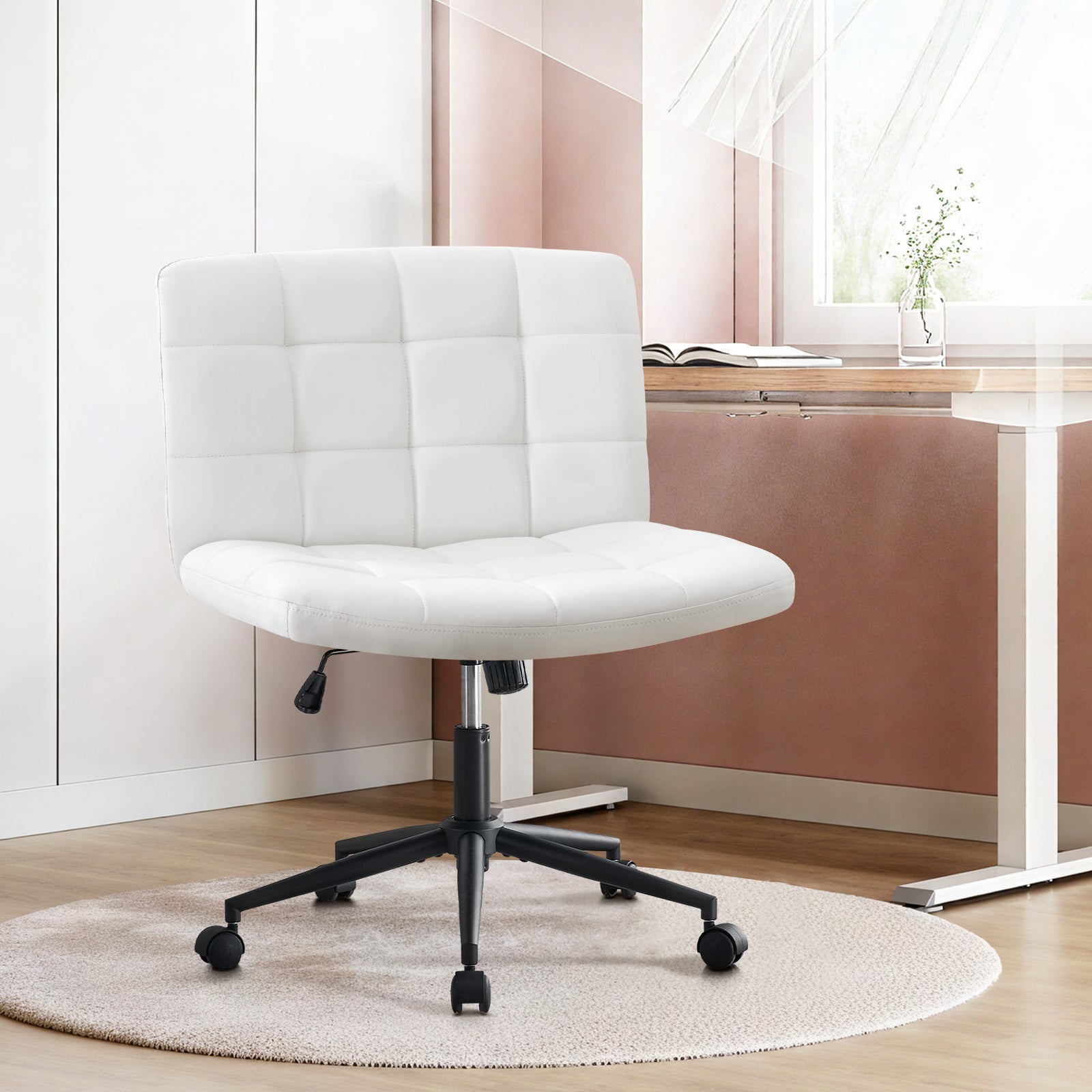 Desk Chair with Wheels, Armless Desk Chair, Adjustable Height 360° Rolling Swivel