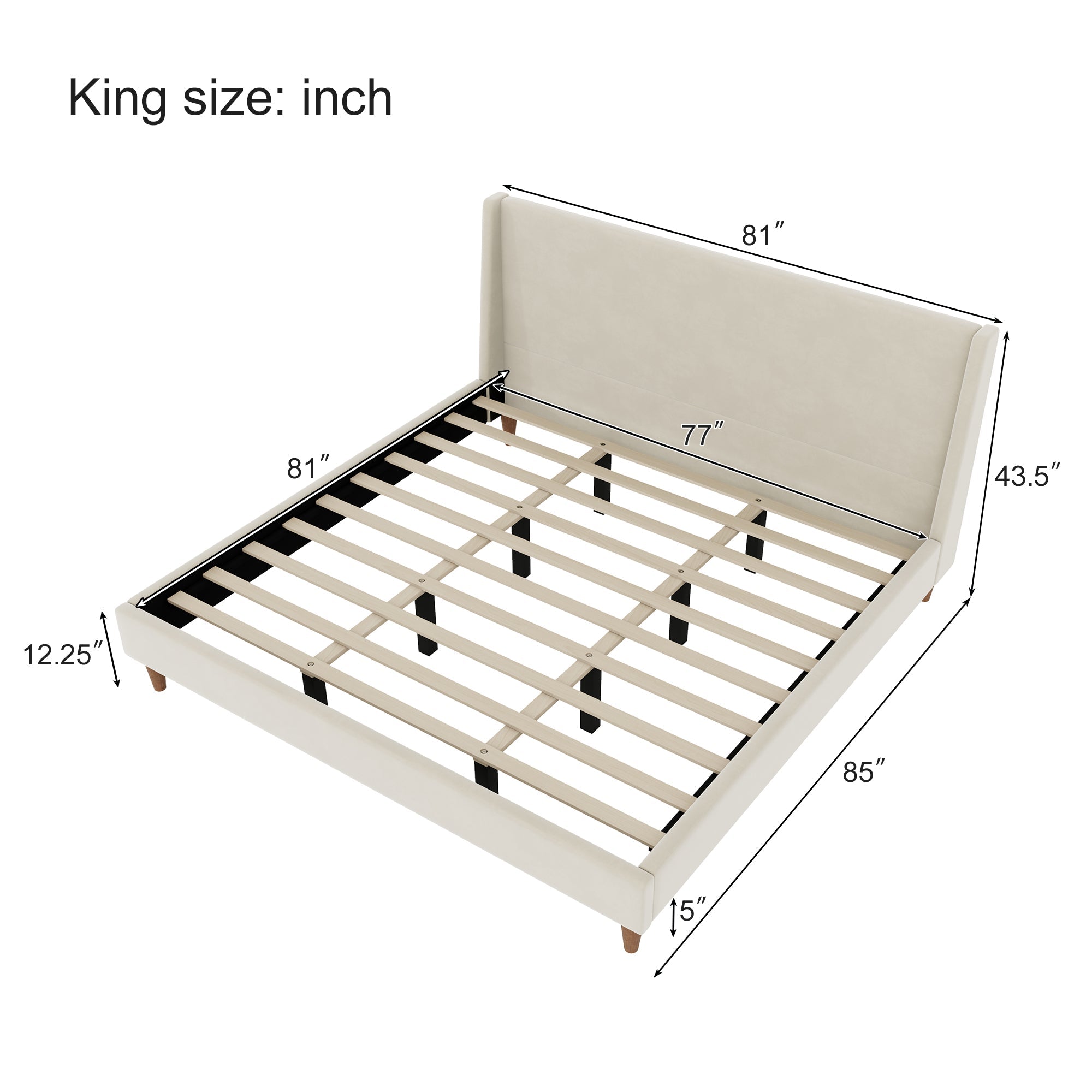 Wingback Velvet Upholstered Platform Bed