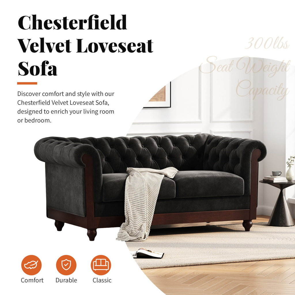 Velvet Rolled Arm Chesterfield Loveseat