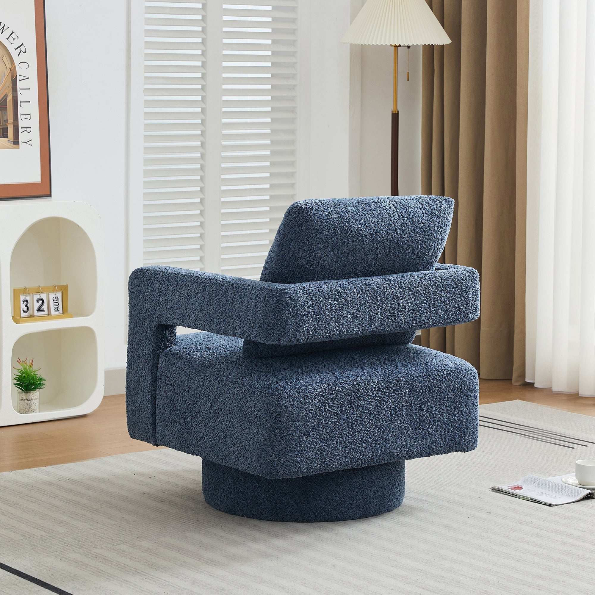 Stonewell Square Swivel Accent Chair with Open Back