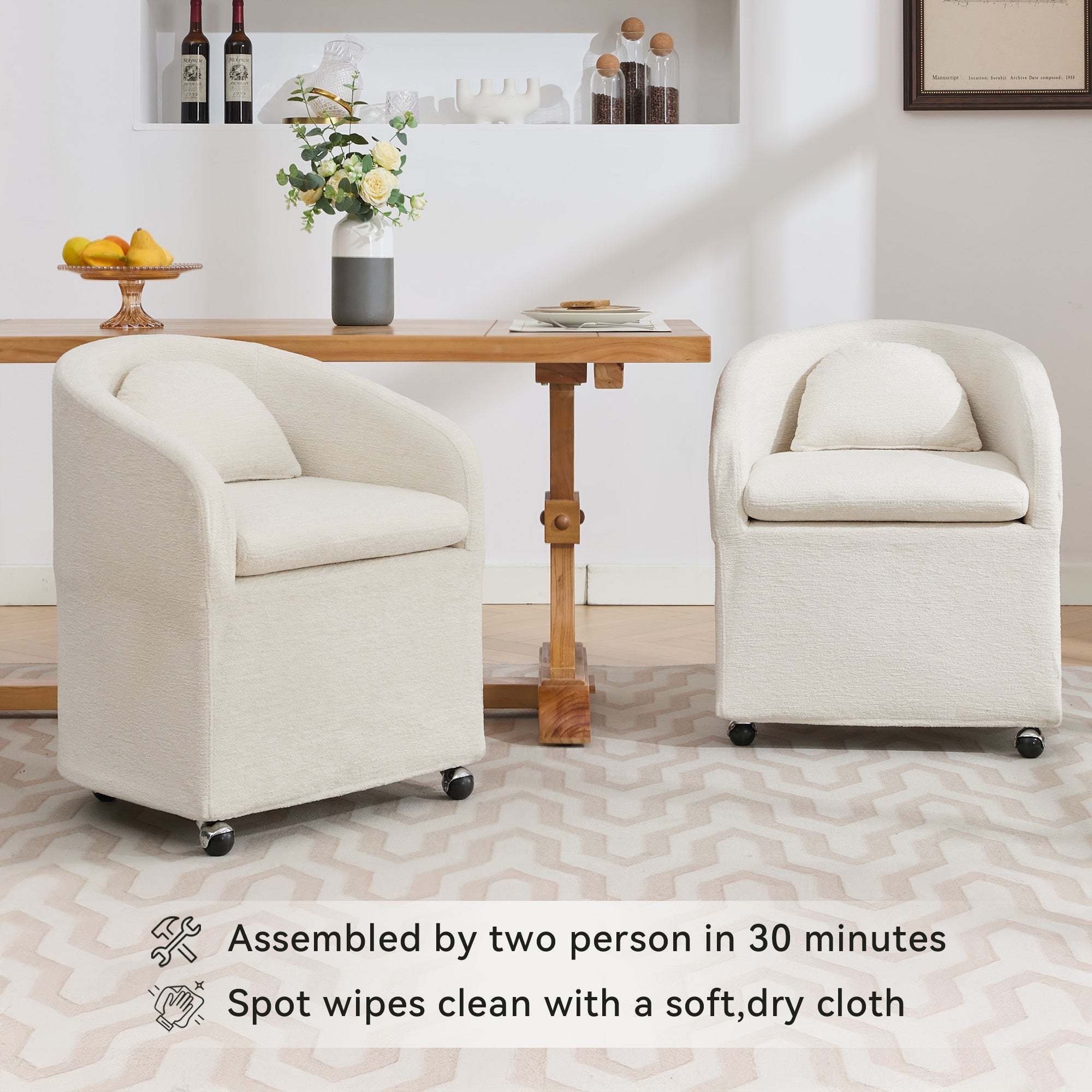 Cheswick Chenille Upholstered Dining Arm Chair With Back Cushion and Wheels