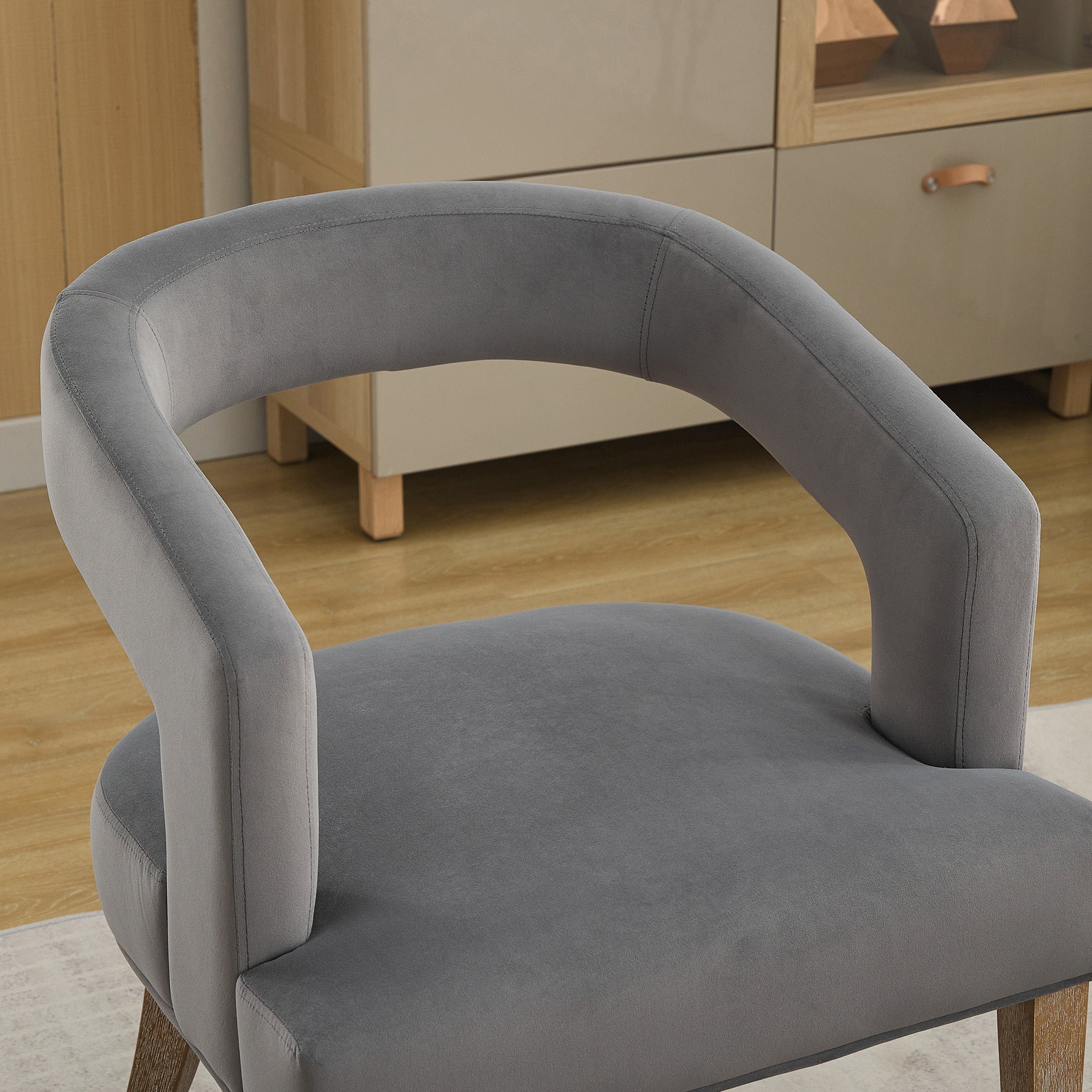 Velvet Open Back Barrel Upholstered Accent Chair with Weathered Solid Wood Legs