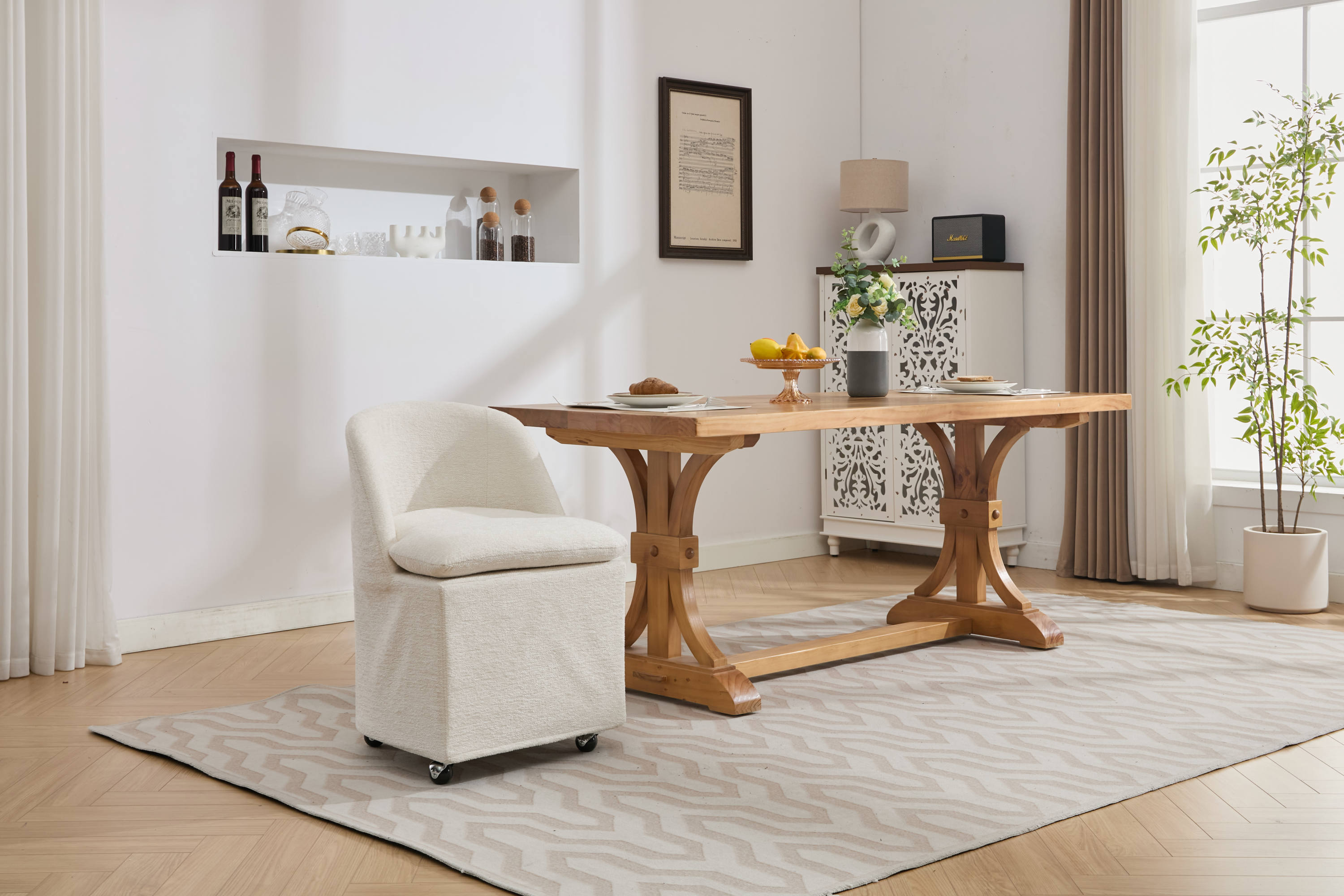 Greymont Chenille Upholstered Armless Dining Chairs With Wheels, Set of 2