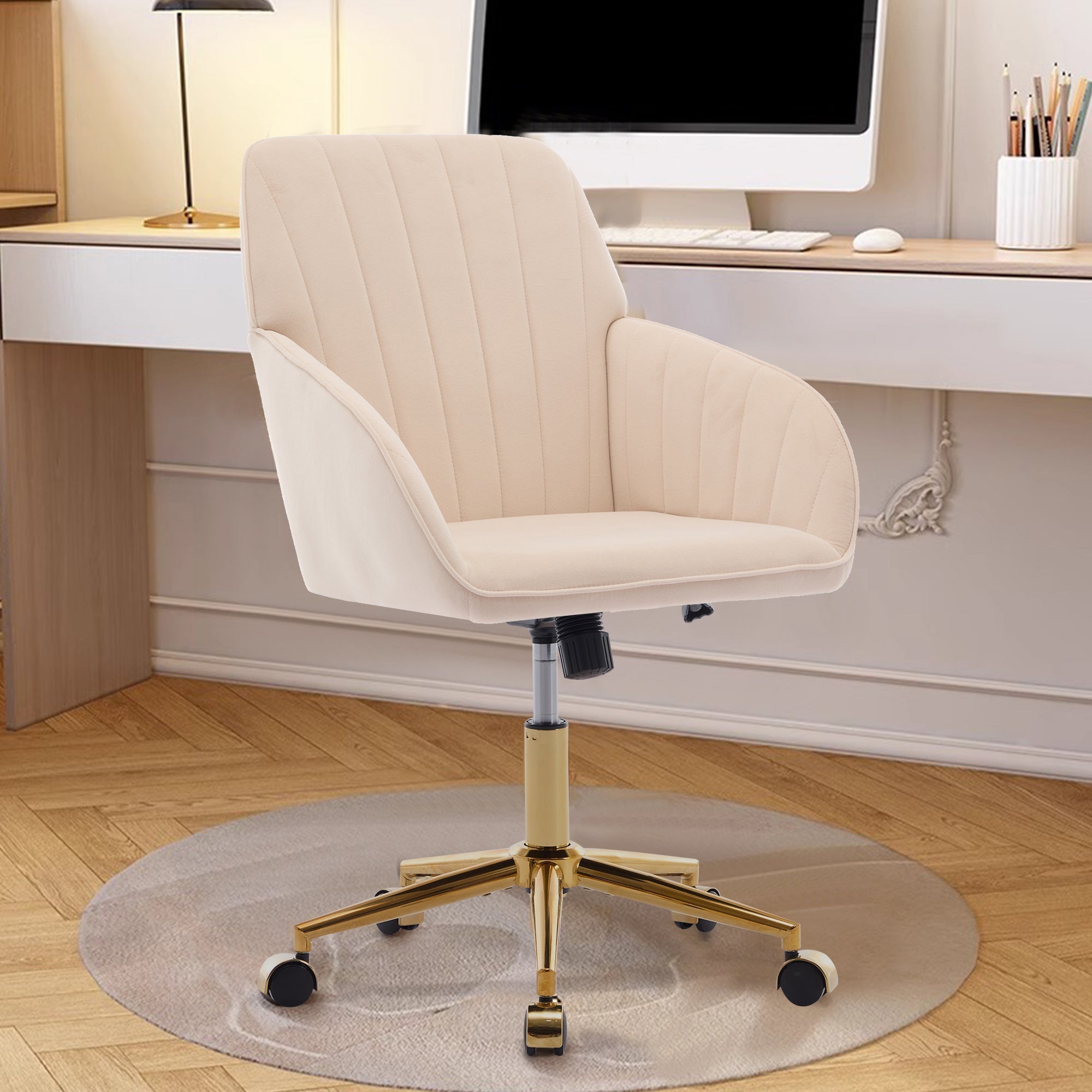 Adjustable Ergonomic Swivel Chair with Golden Base