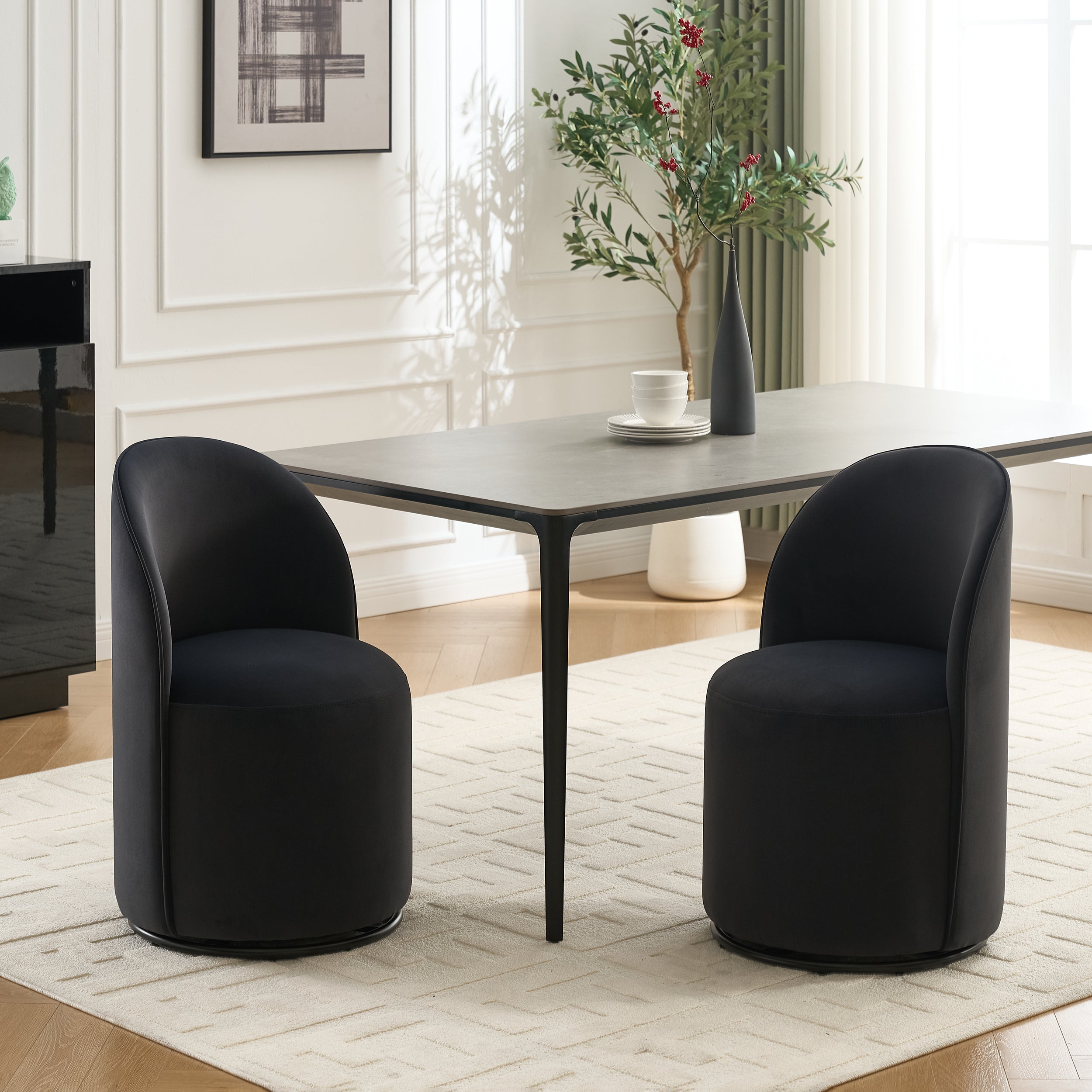 Ashcombe Mid Century Modern Round Velvet Dining Chair