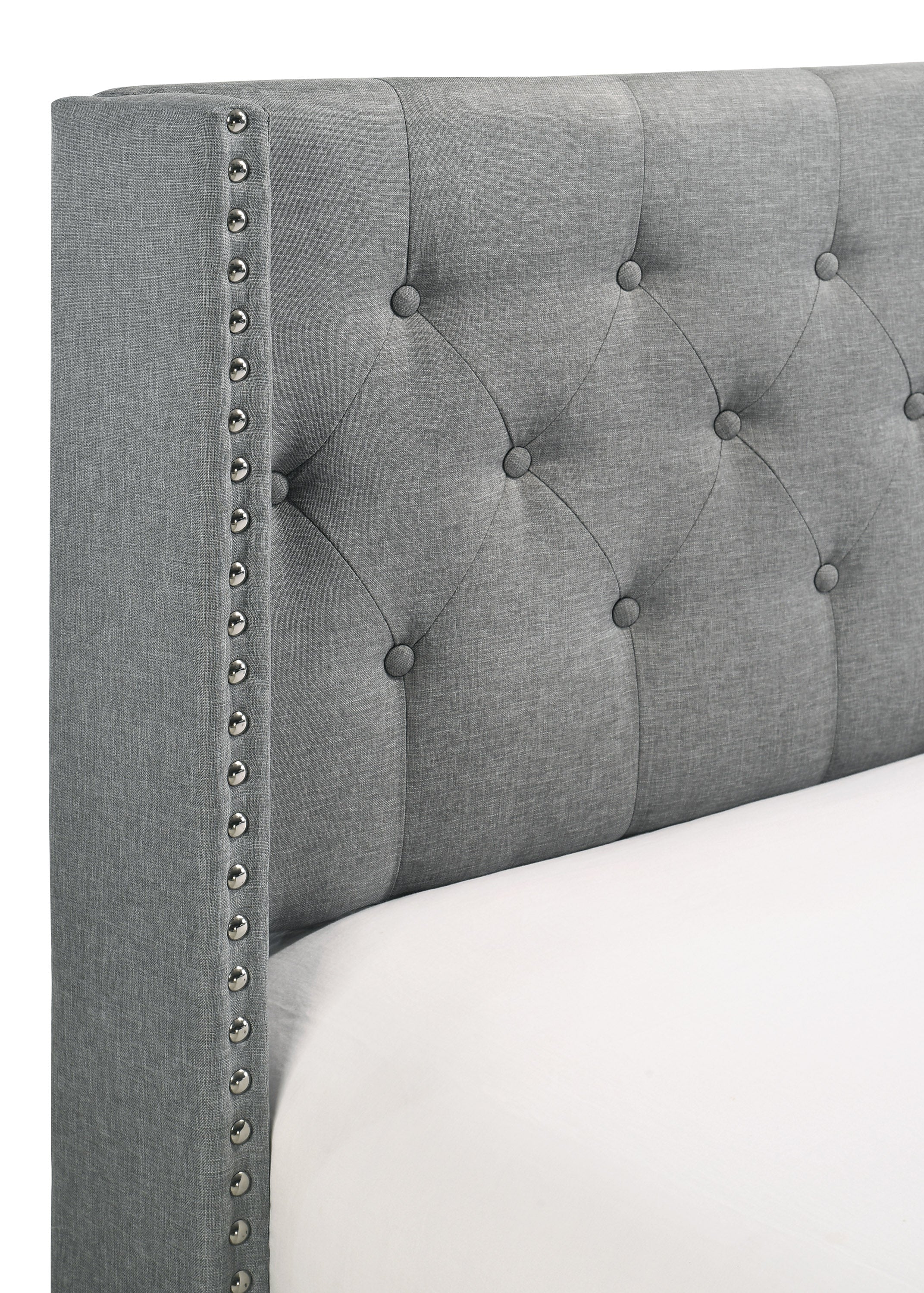 Button-Tufted Wingback Fabric Bed