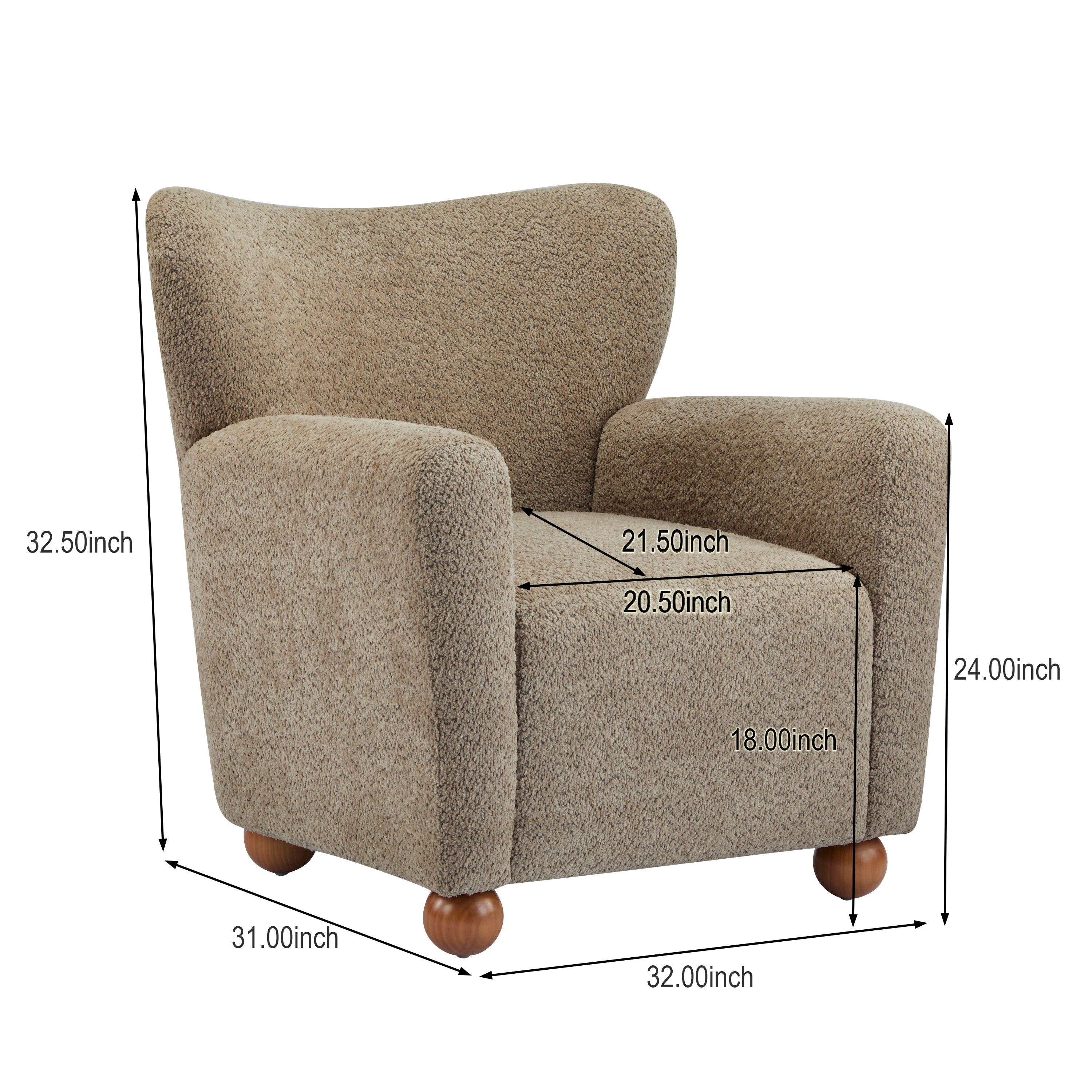 Cozy Wingback Accent Chair with Round Wood Feet