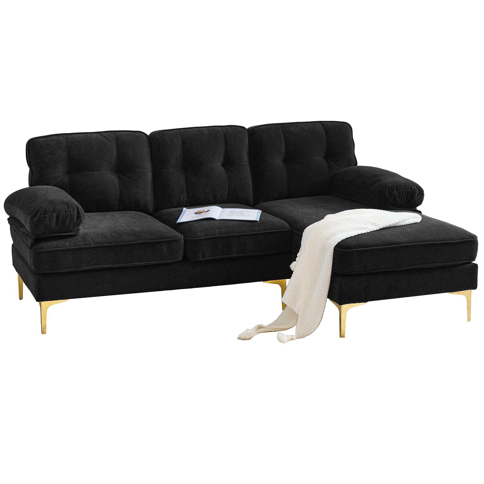 Modern Tufted Velvet L-Shape Sofa