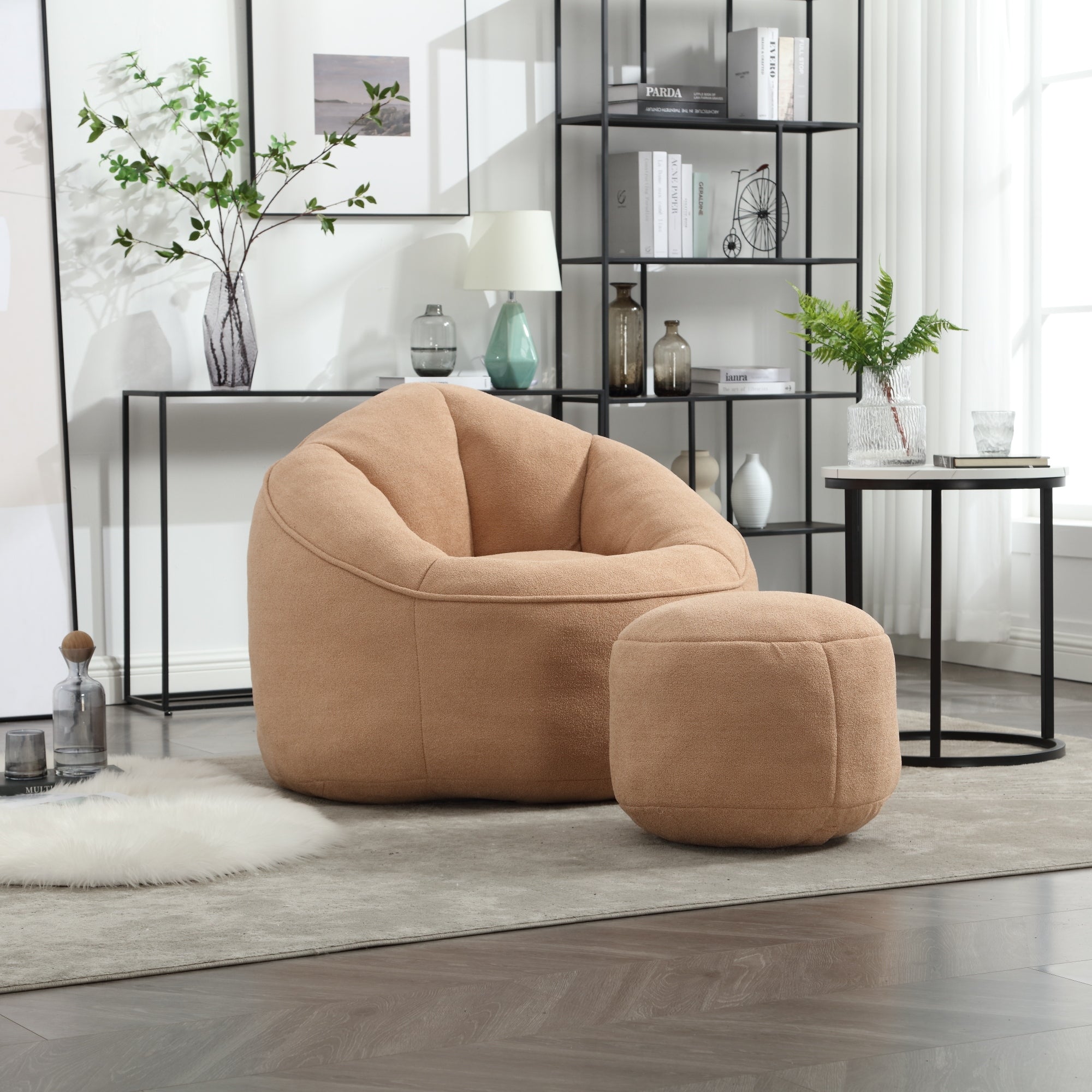 Bean Bag Sofa Chair with High-Pressure Foam and Footrest