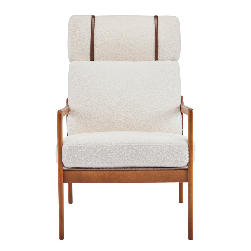 Birchmere Mid Century Modern Accent Armchair, Solid Wood Frame with High Back & Upholstered Cushions