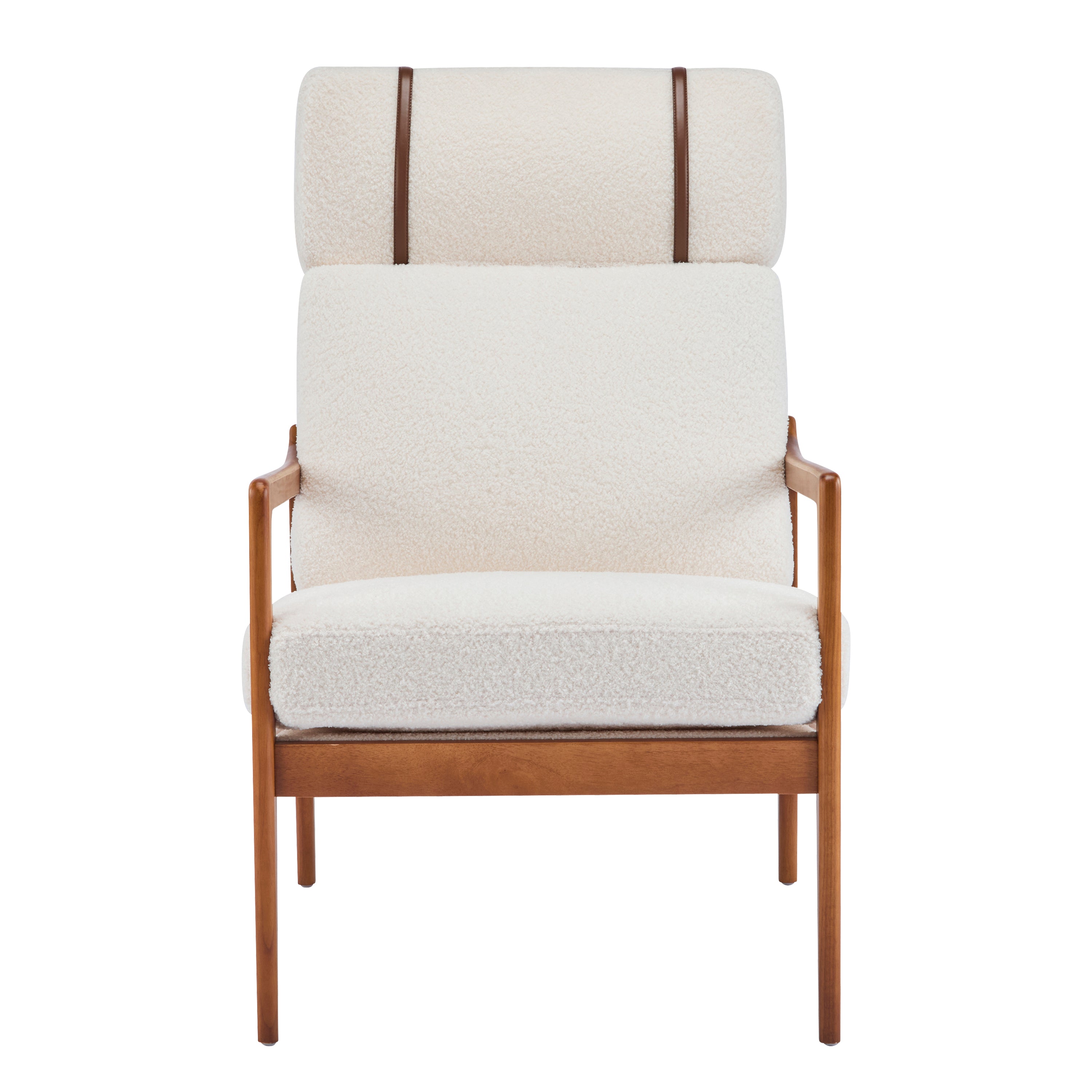 Birchmere Mid Century Modern Accent Armchair, Solid Wood Frame with High Back & Upholstered Cushions