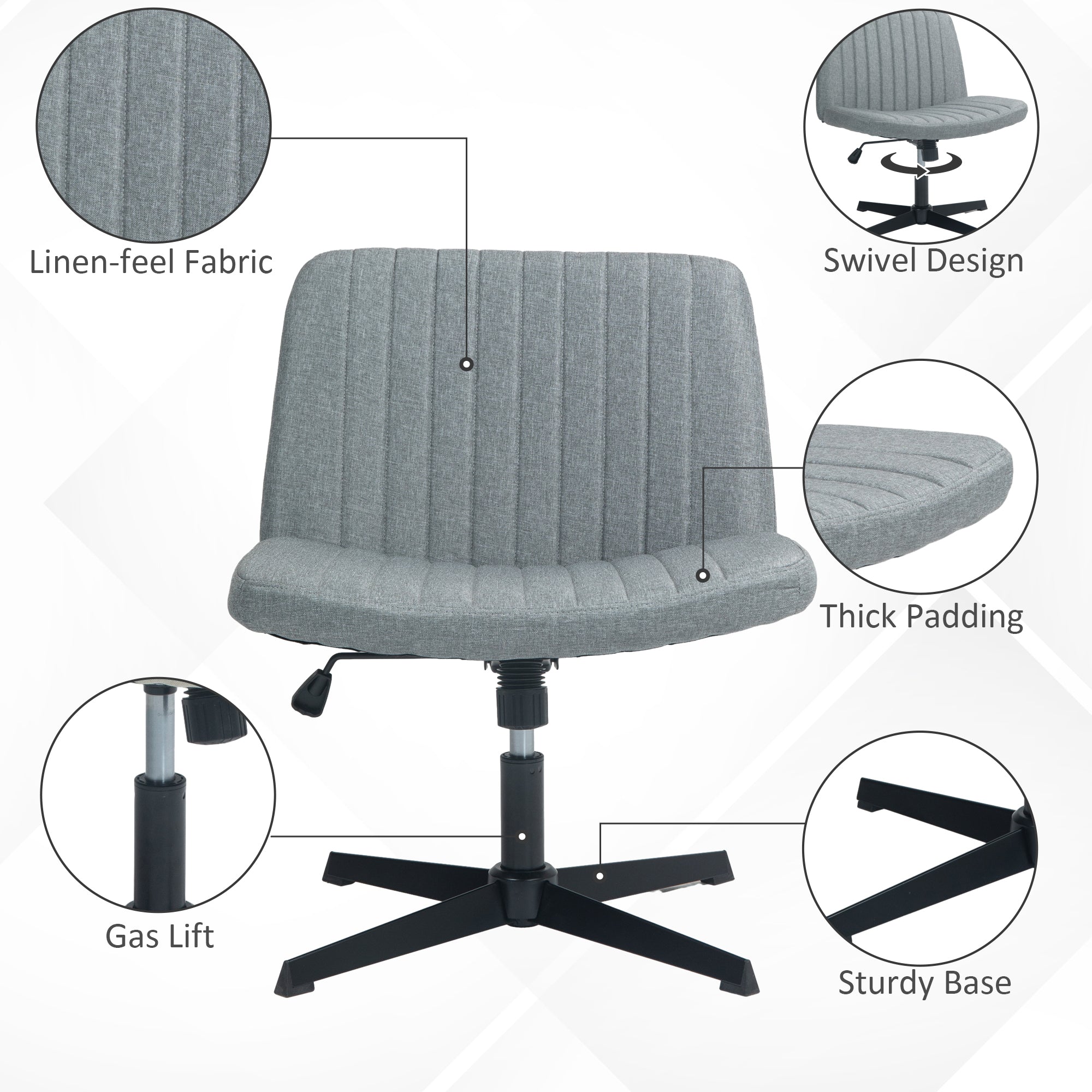 Wide Armless Office Desk Chair with Adjustable Height