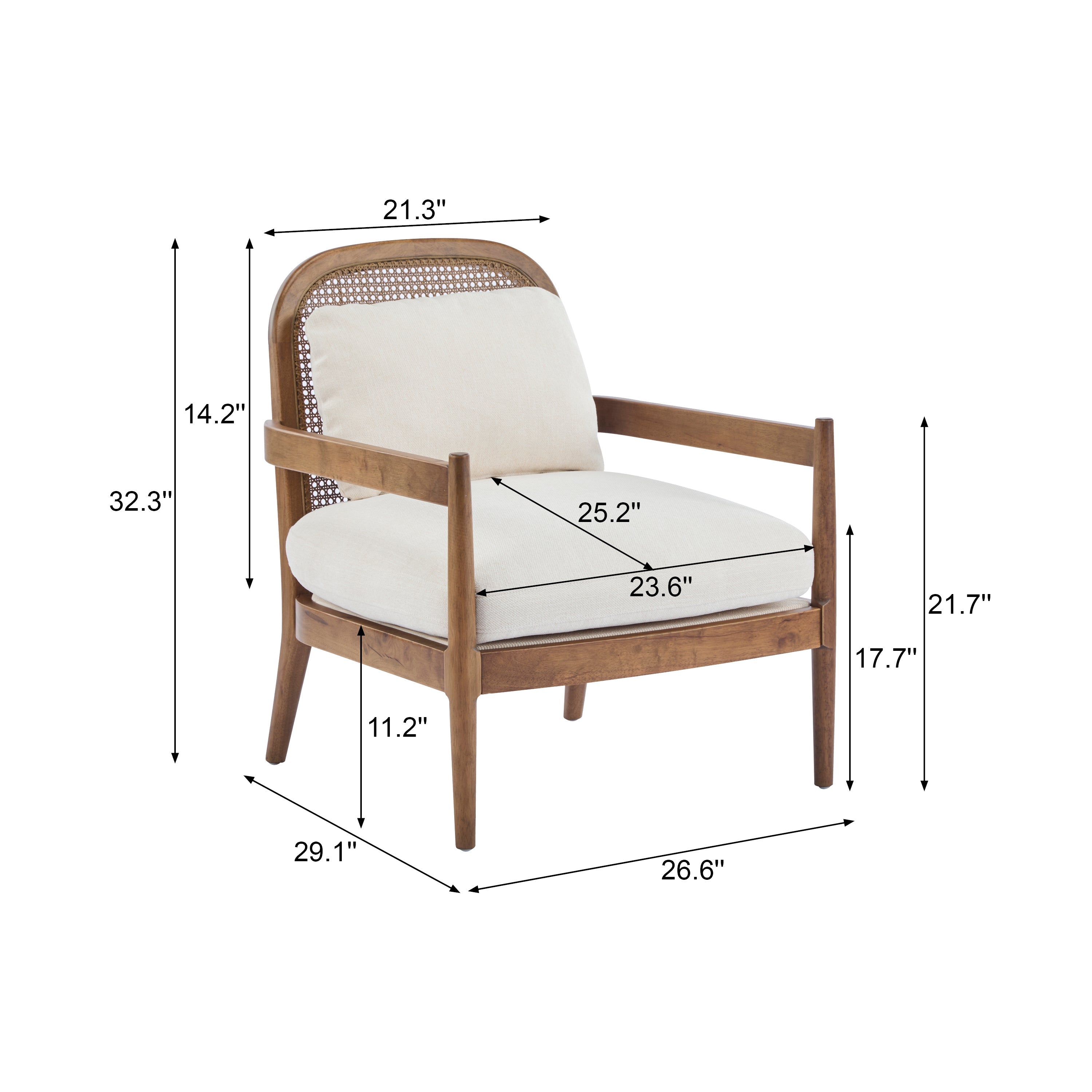 Elliston Rattan Backrest Solid Wood Accent Chair with Cushions, Set of 2