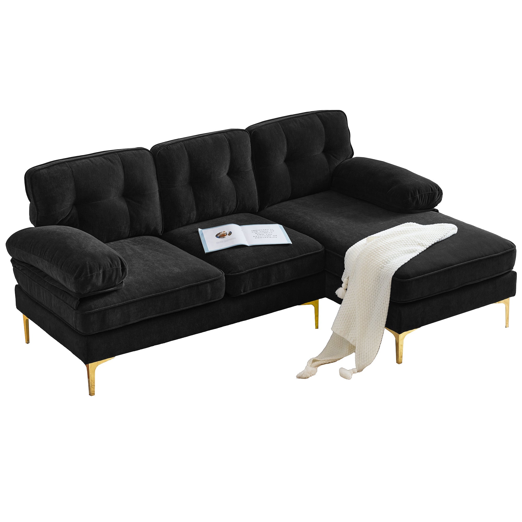 Modern Tufted Velvet L-Shape Sofa