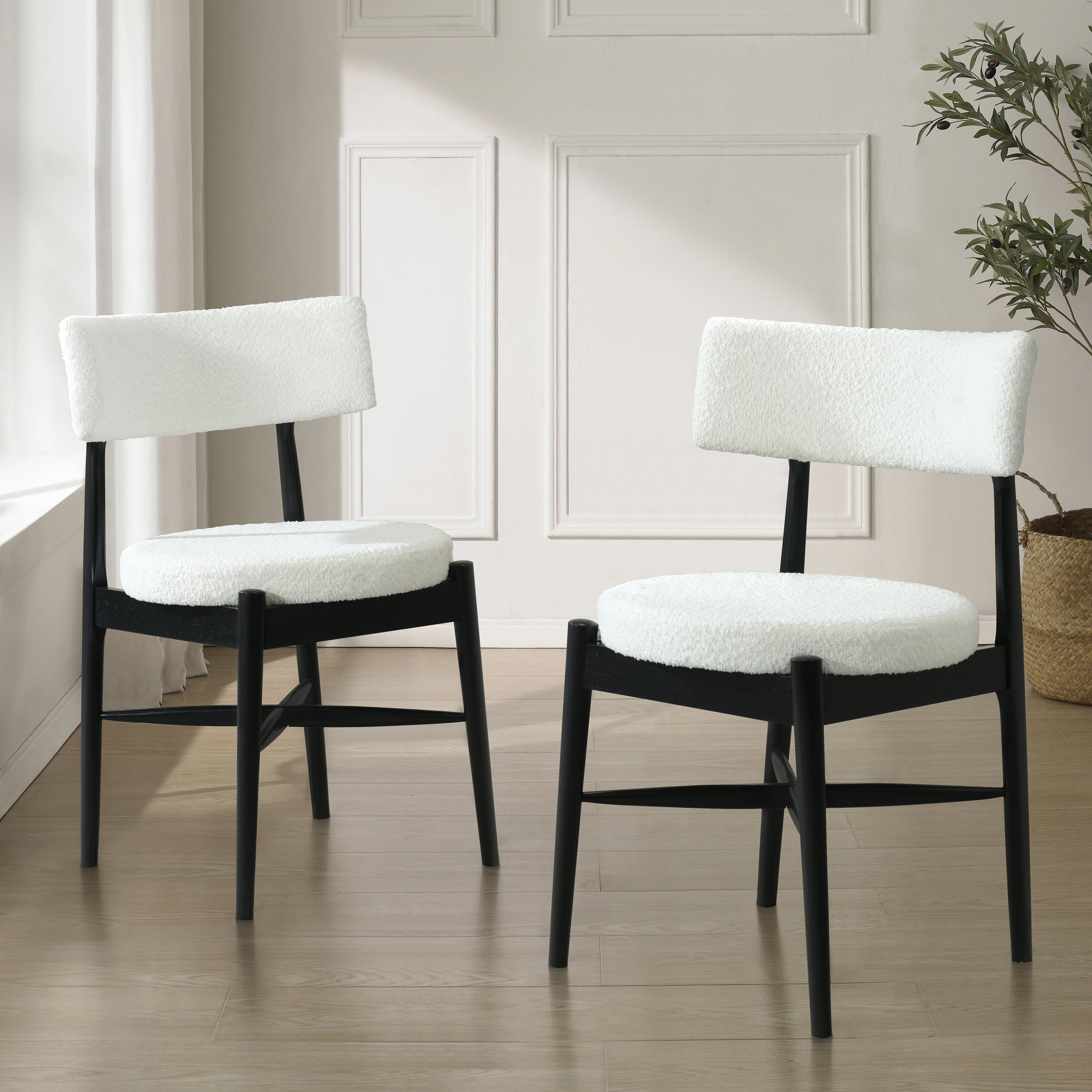 Harveston Mid Century Modern Boucle Upholstered Dining Chairs, Set of 2