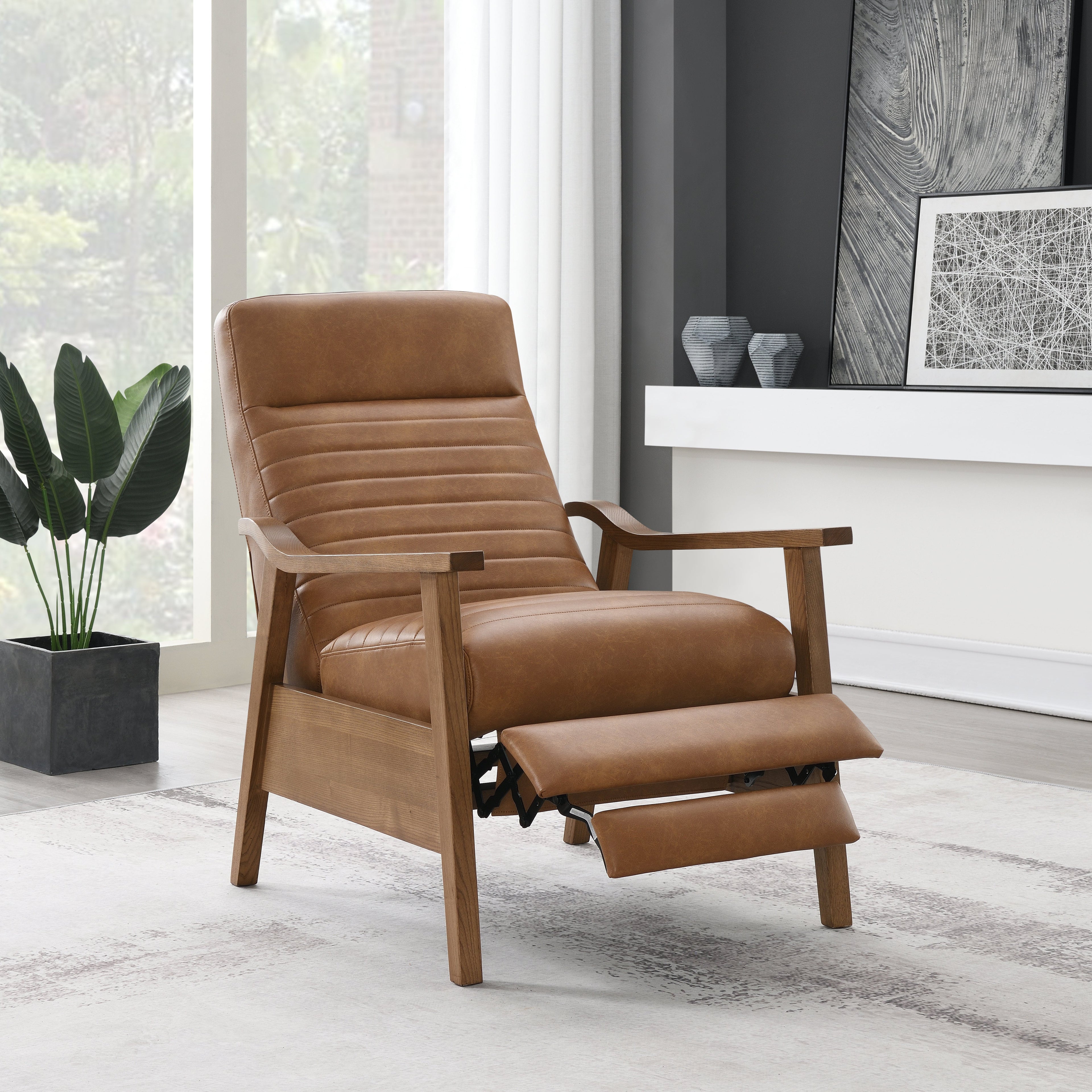 Asher Faux Leather & Wood Arm Push Back Recliner