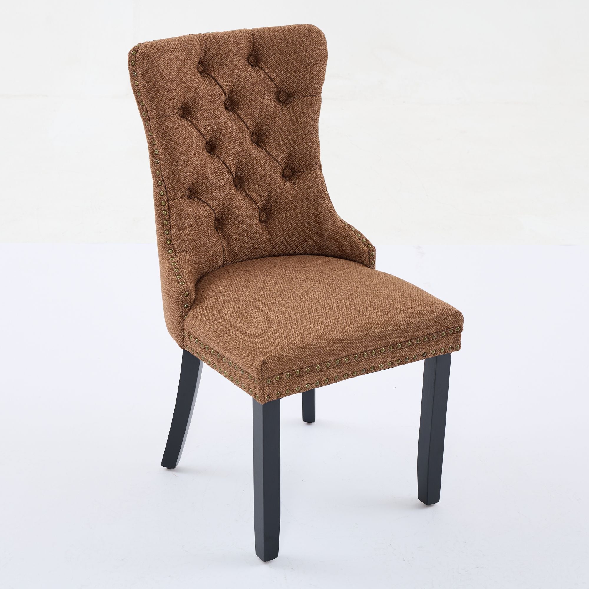 Rosewick Modern Tufted Linen Nailhead Trim Solid Wood Upholstered Dining Chair with Black Legs, Set of 2