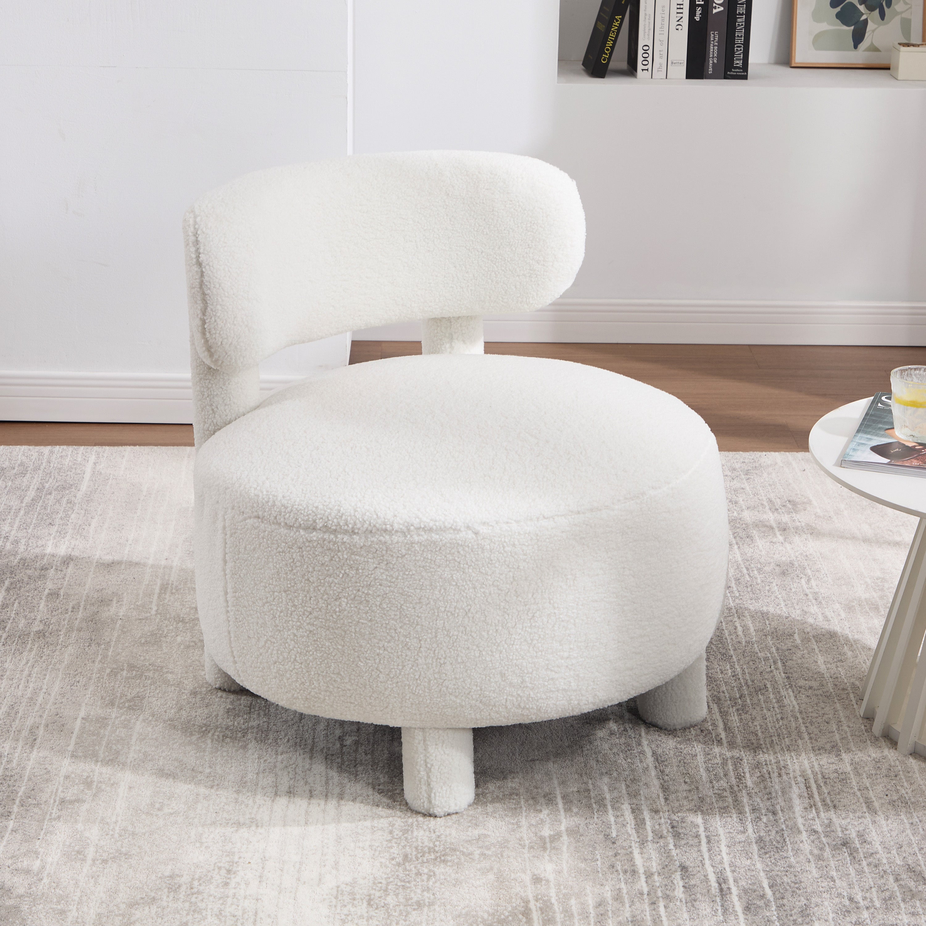 Armless Accent Chair with Curved Backrest and Solid Wooden Legs