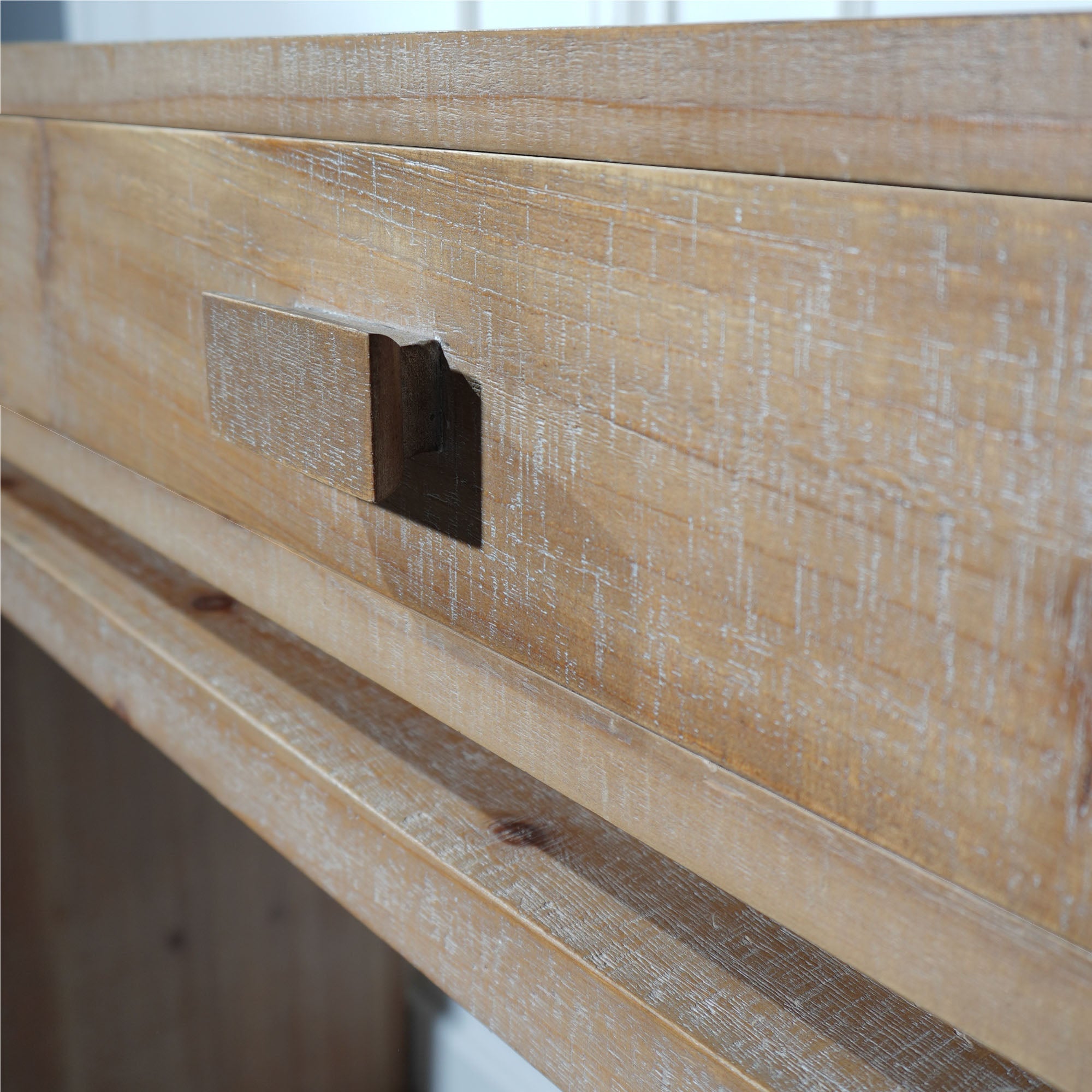 Rustic Natural & Light Brown Finish Wood Console Table with 3 Drawers