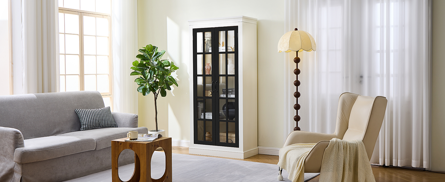 Rustic Style Display Cabinet with Glass Doors