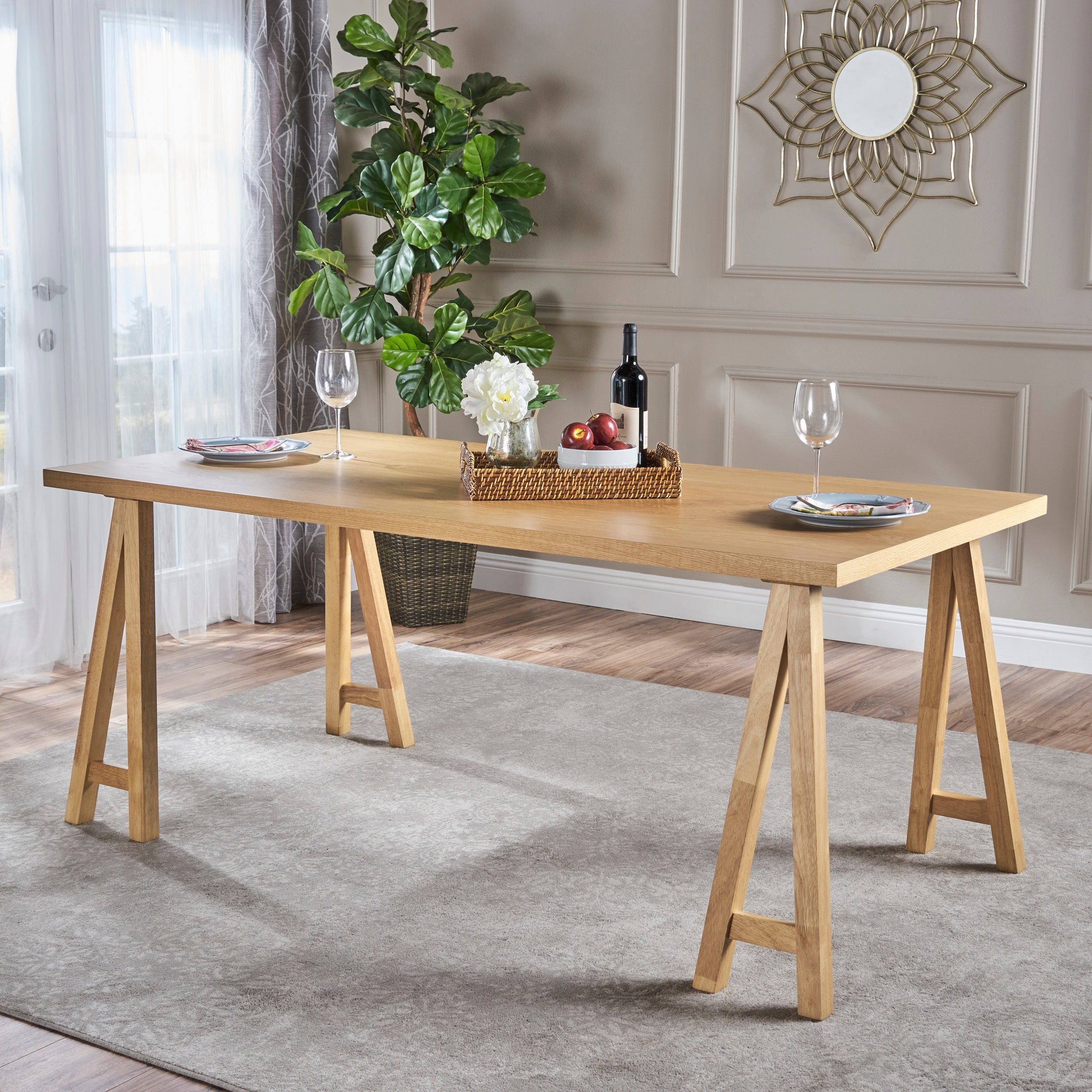 Solid Wood Sawhorse Dining Table