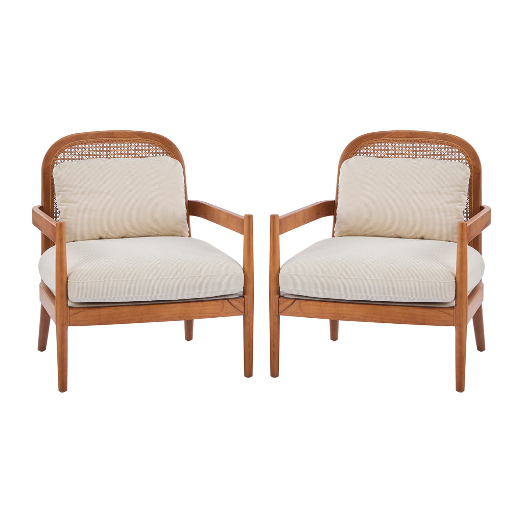 Elliston Rattan Backrest Solid Wood Accent Chair with Cushions, Set of 2