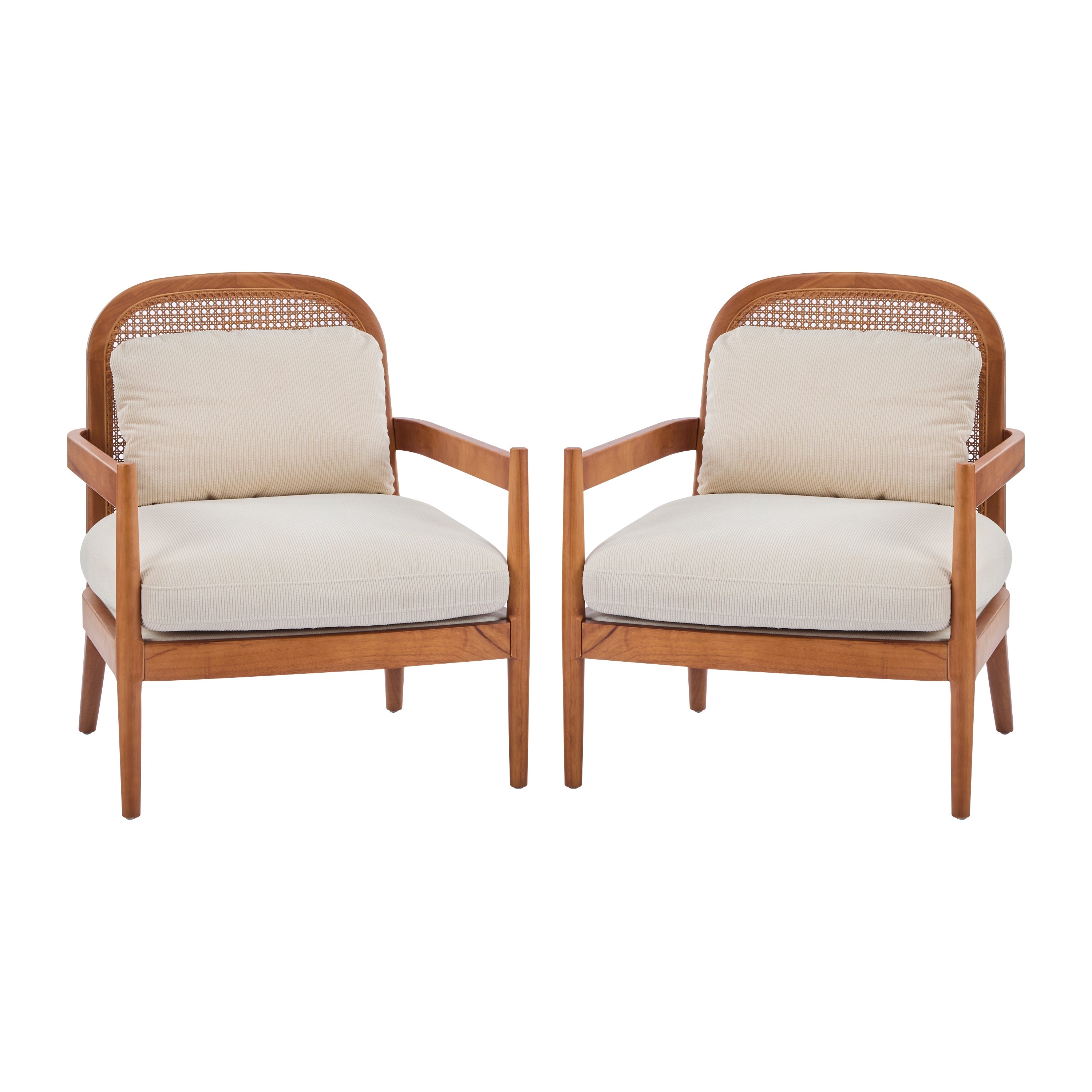 Elliston Rattan Backrest Solid Wood Accent Chair with Cushions, Set of 2