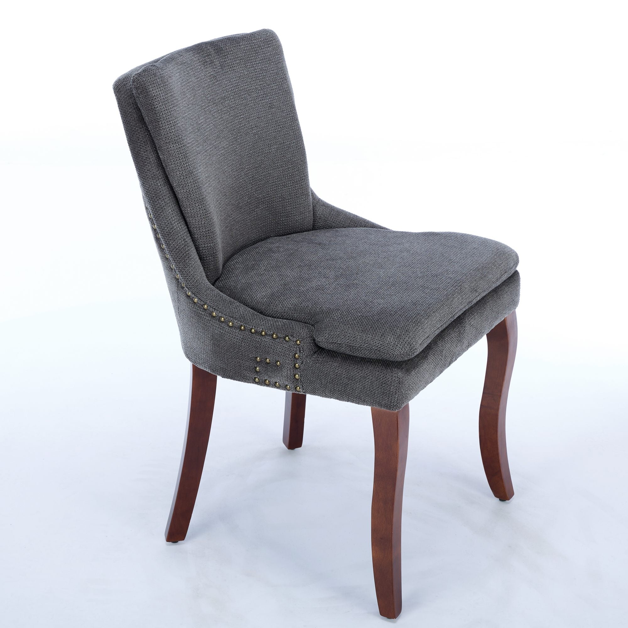ChenilleUpholstered Dining Chairs with Curved Solid Wood Legs, Set of 2
