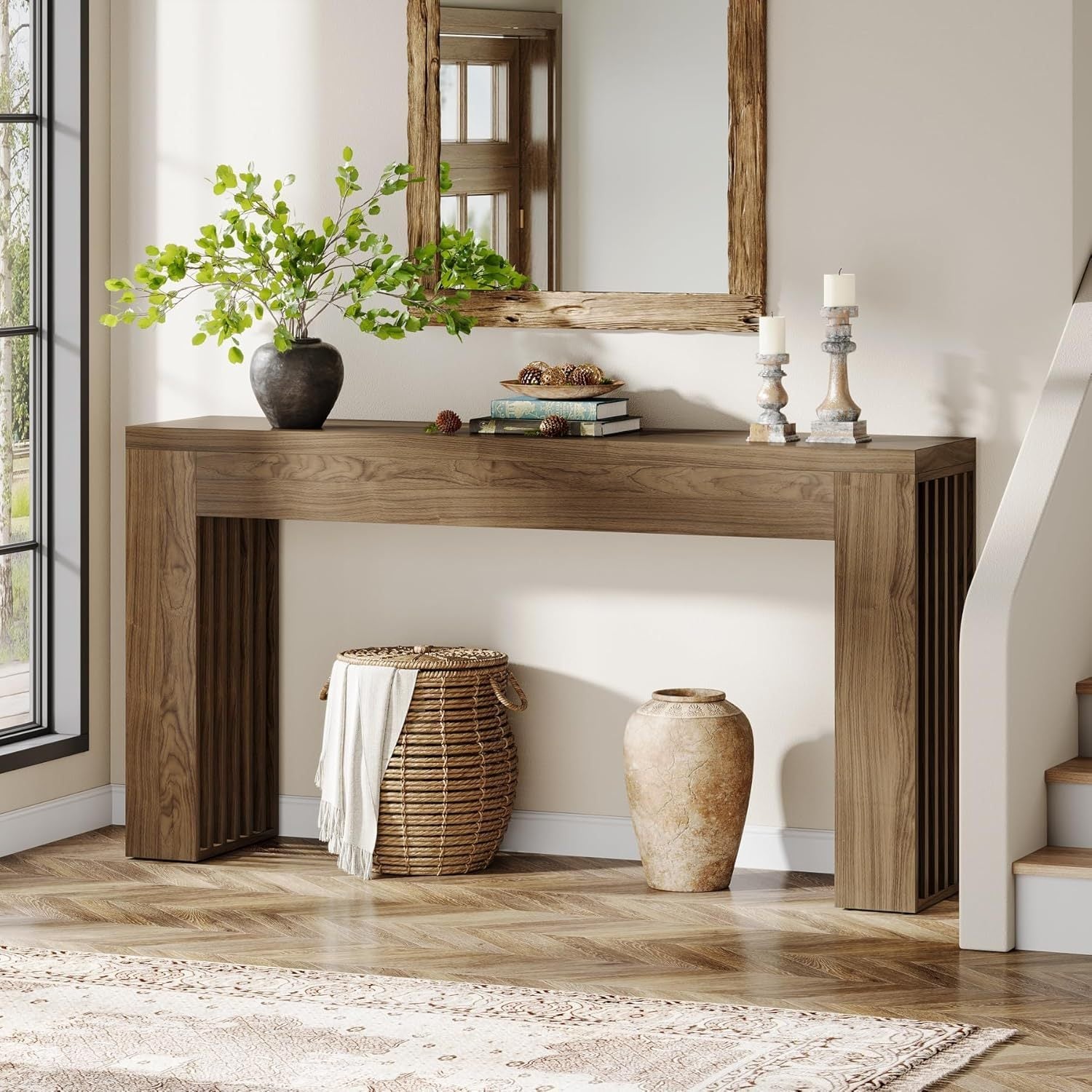 Langley Farmhouse Console Table with Vertical Slat Legs